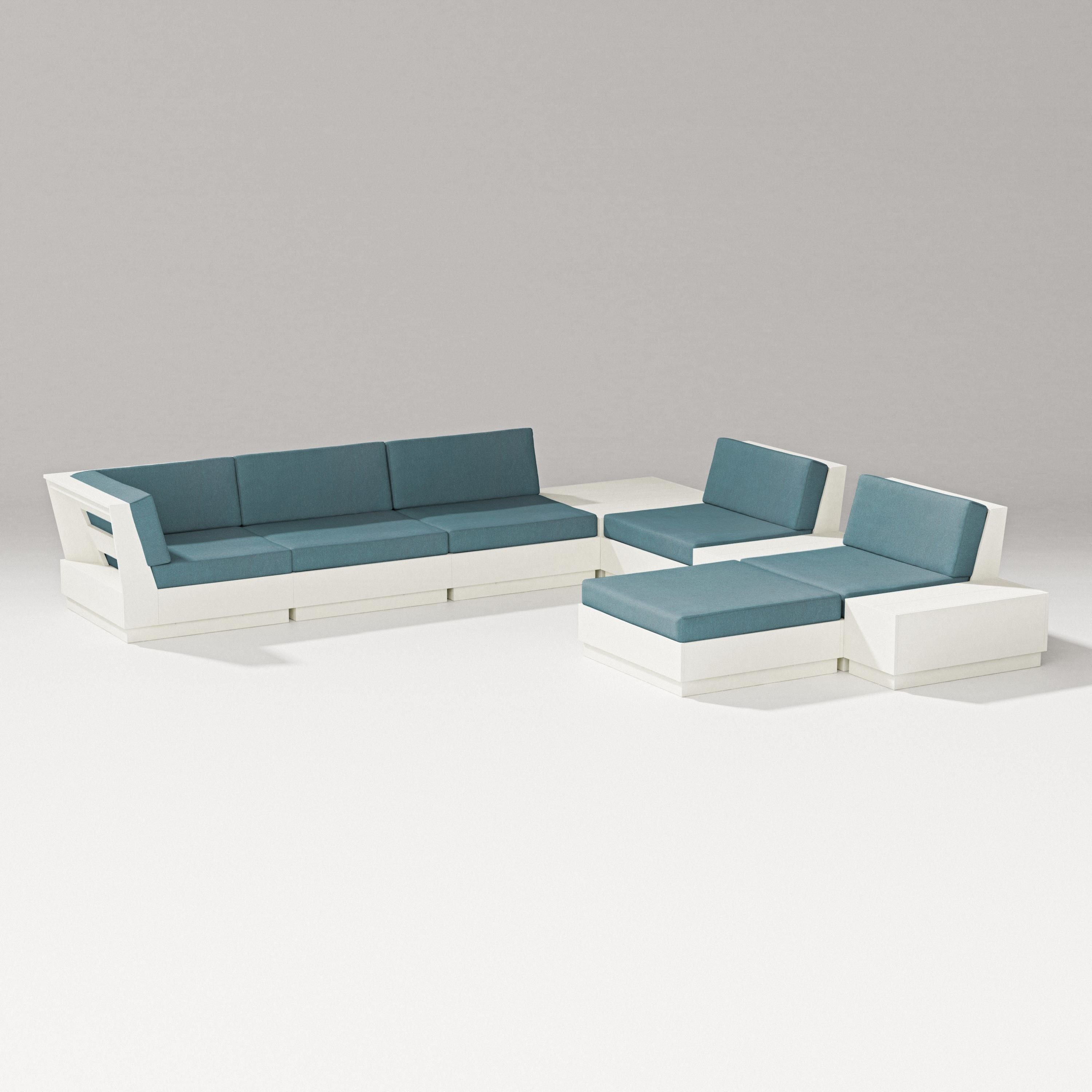 PW Designer Series Elevate 9-Piece Conversation Sectional in Vintage White / Ocean Teal