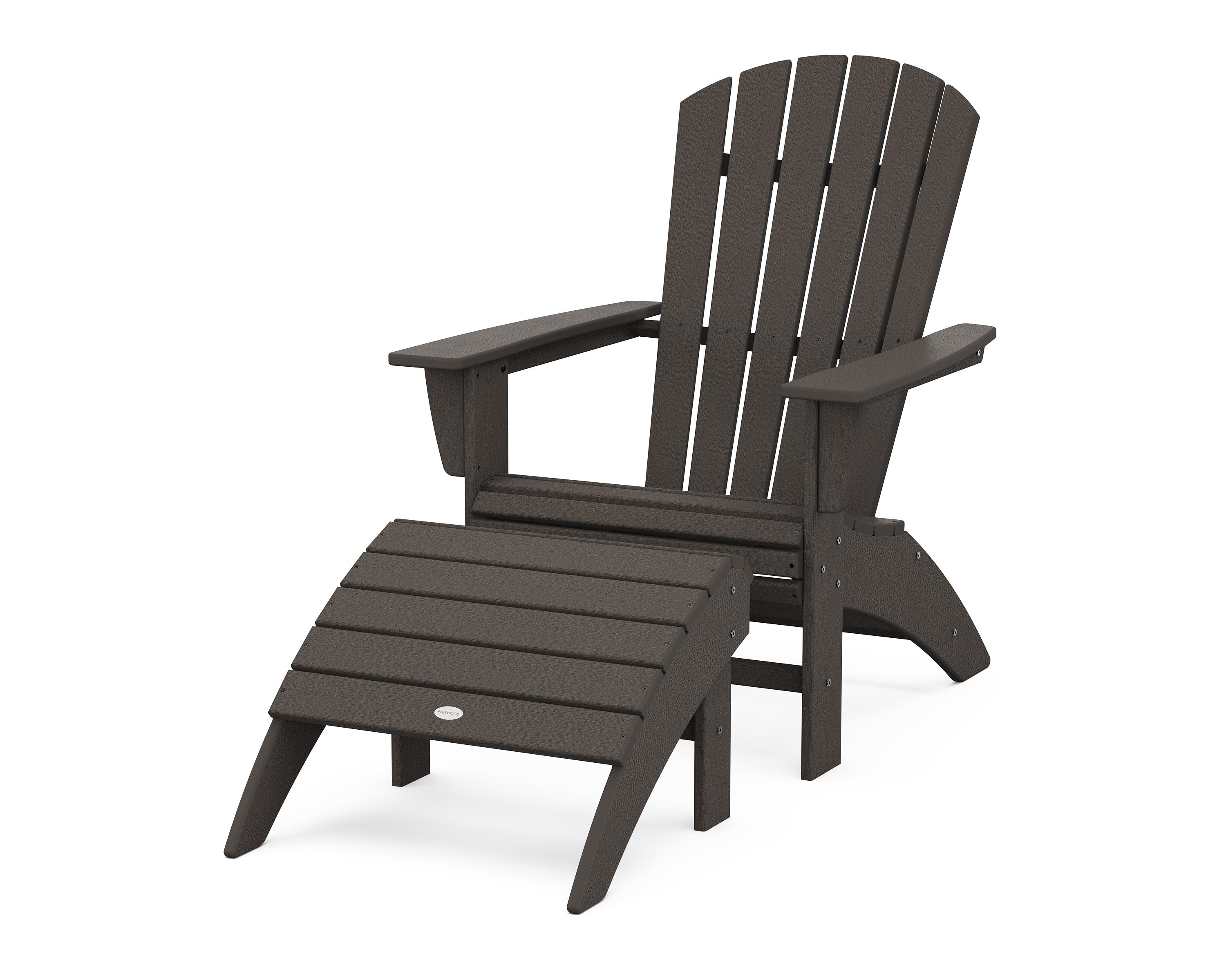 POLYWOOD® Nautical Curveback Adirondack Chair 2-Piece Set with Ottoman in Vintage Coffee