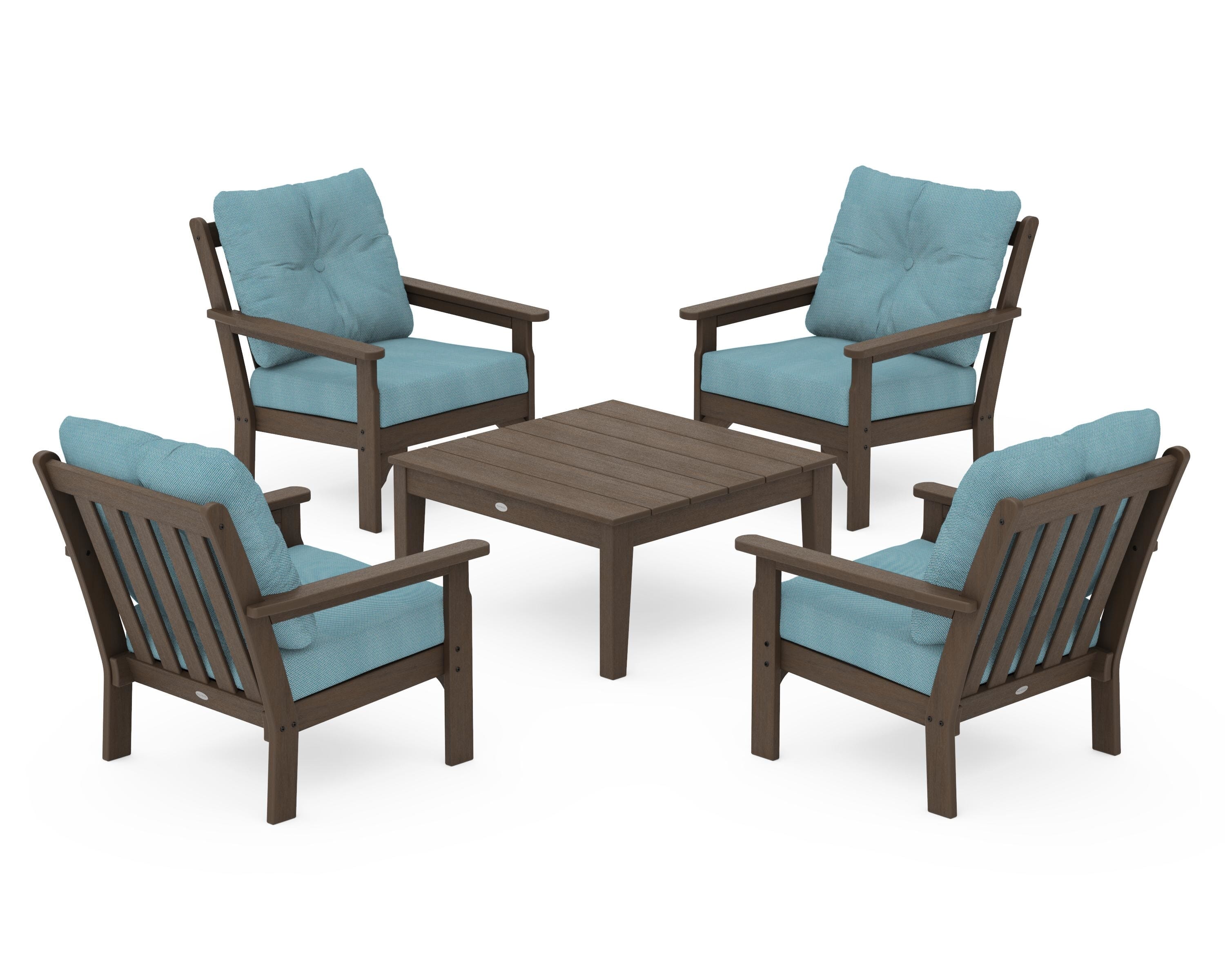 POLYWOOD Vineyard 5-Piece Deep Seating Conversation Set in Kona / Lattice Sky Blue