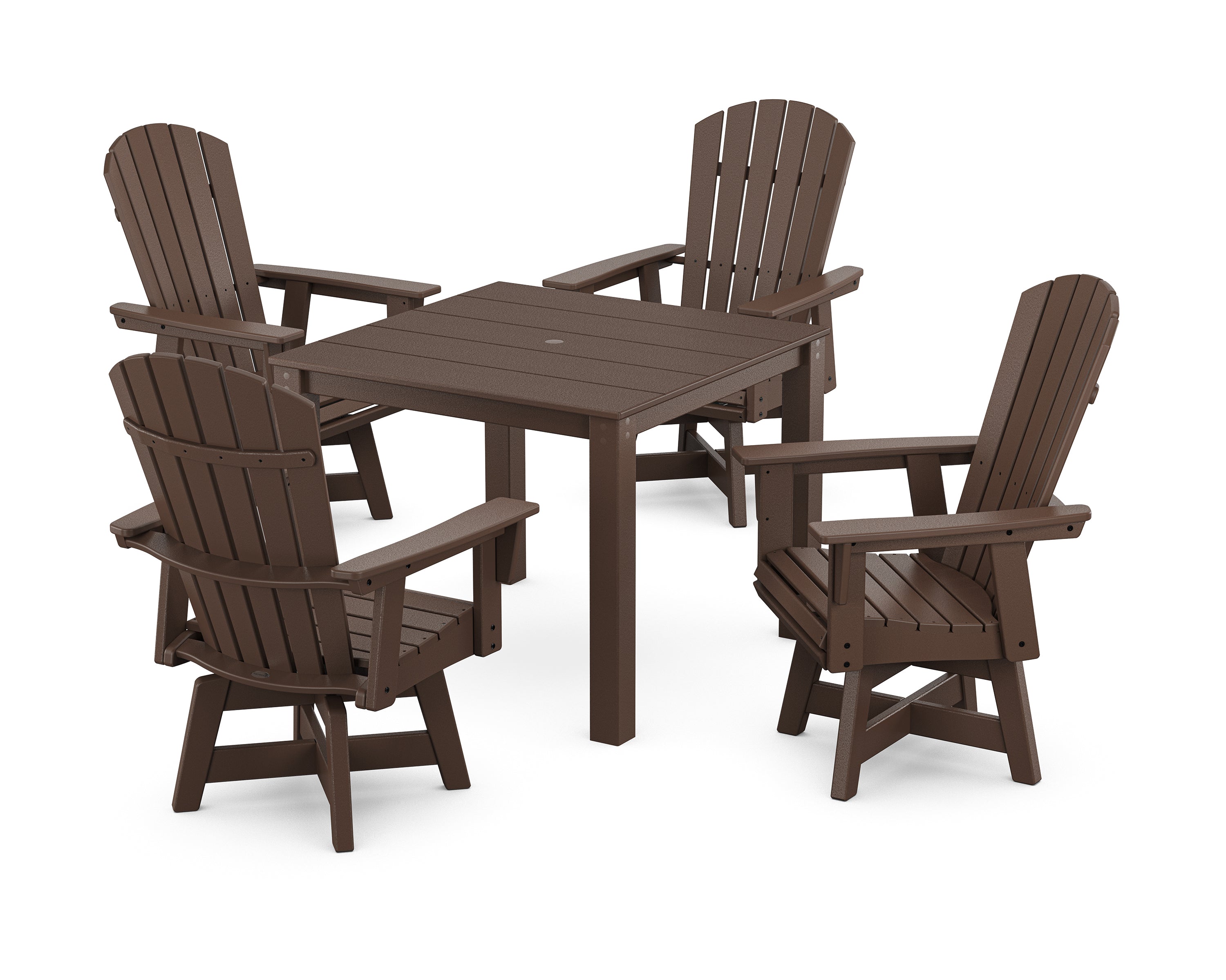 POLYWOOD Nautical Curveback Adirondack Swivel 5-Piece Parsons Dining Set in Mahogany