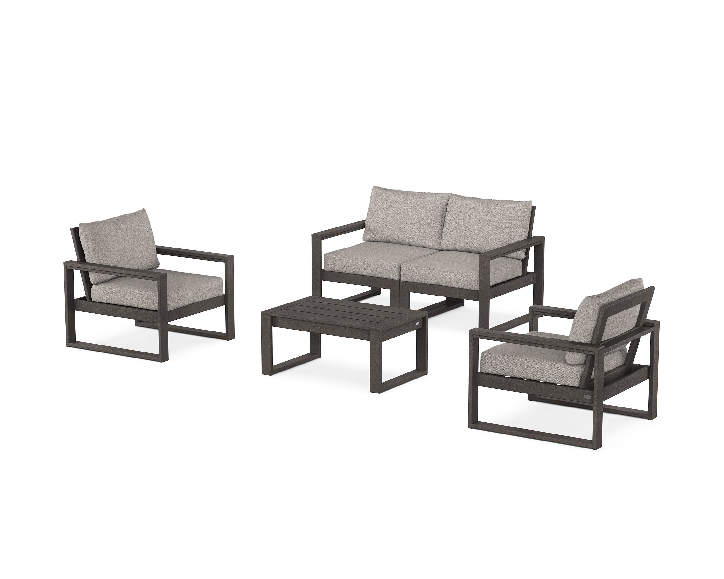 POLYWOOD EDGE Sectional 4-Piece Deep Seating Set with Loveseat in Vintage Coffee / Weathered Tweed