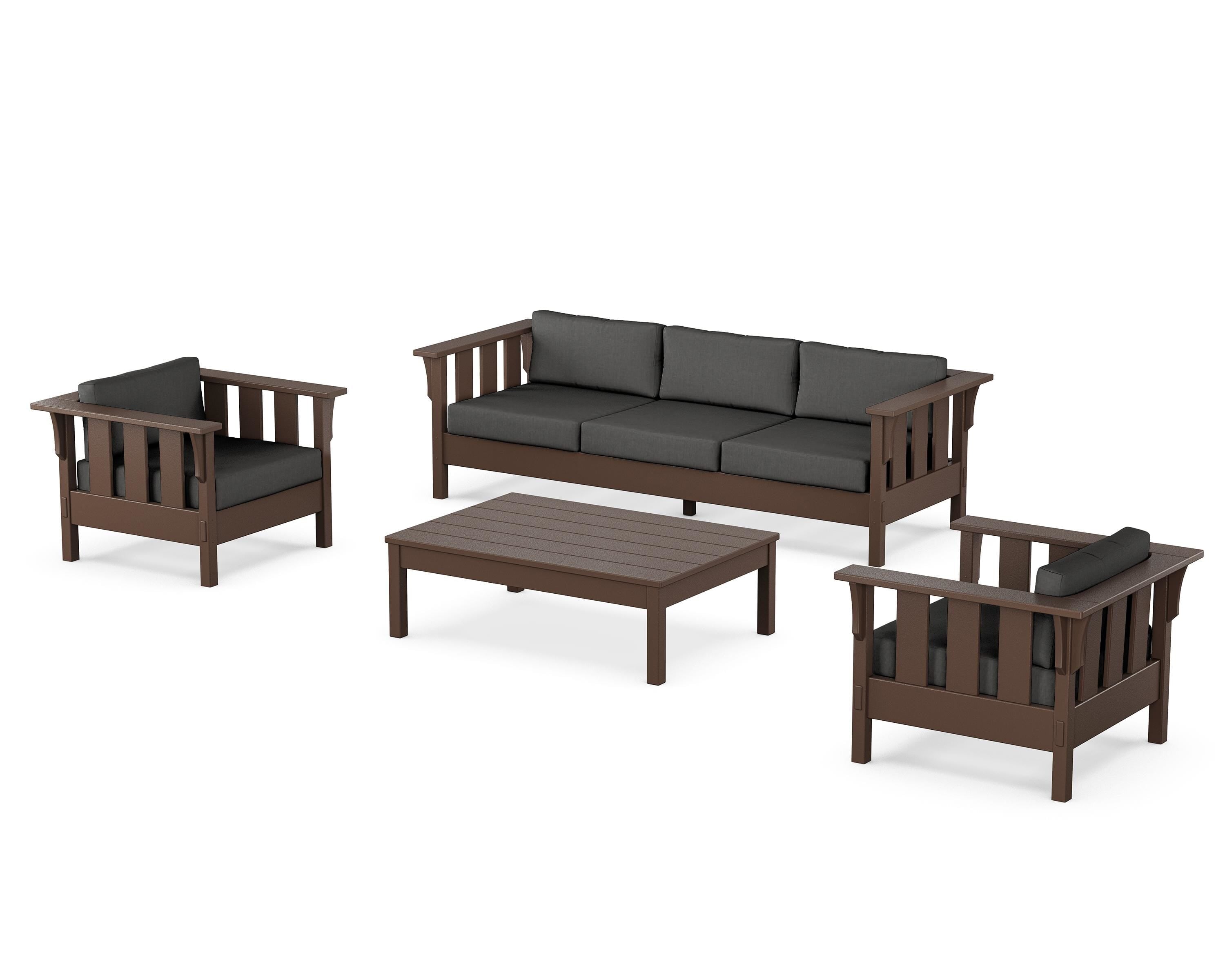 Martha Stewart by POLYWOOD Acadia 4-Piece Deep Seating Set with Sofa in Mahogany / Spectrum Carbon