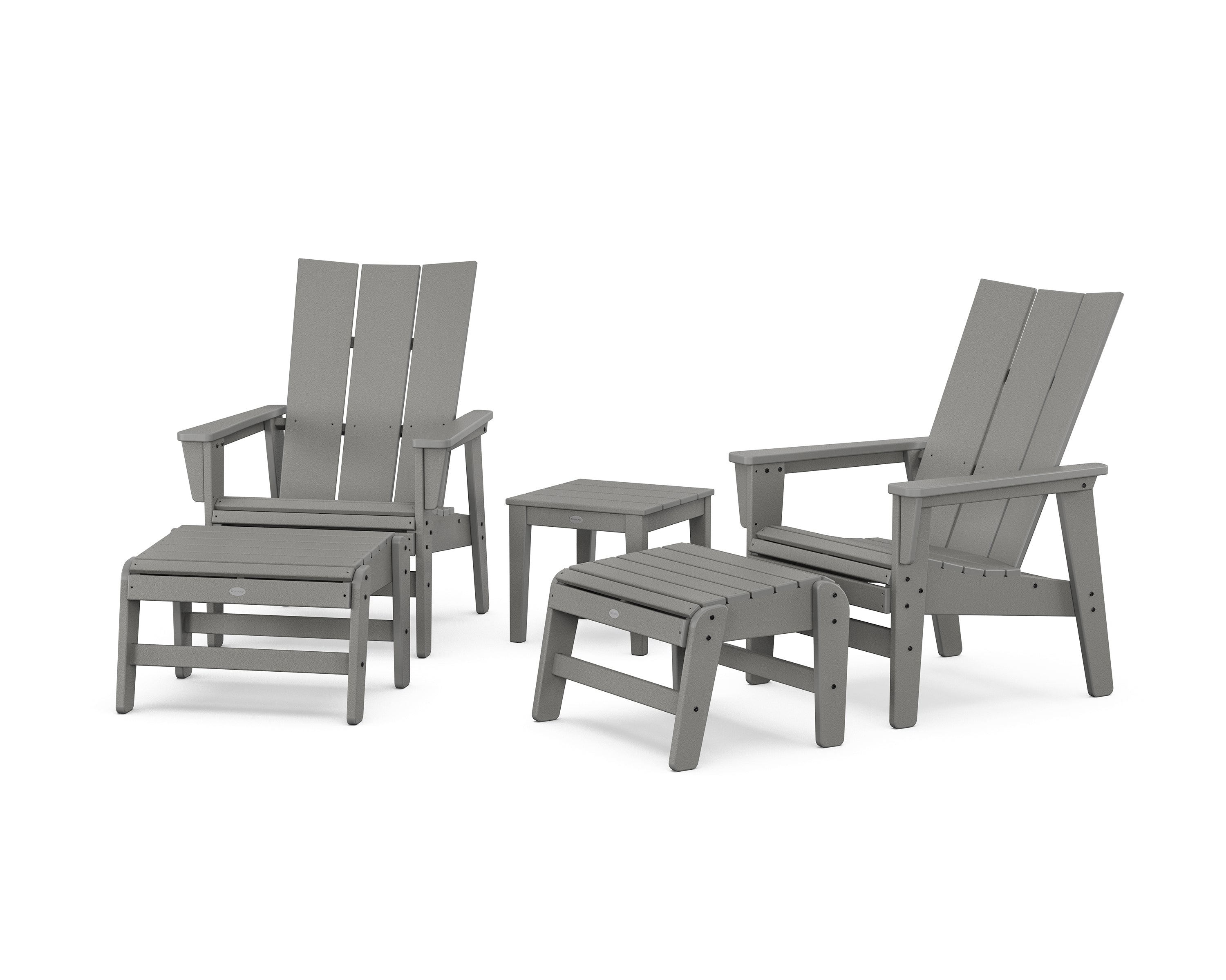 POLYWOOD 5-Piece Modern Grand Upright Adirondack Set with Ottomans and Side Table in Slate Grey