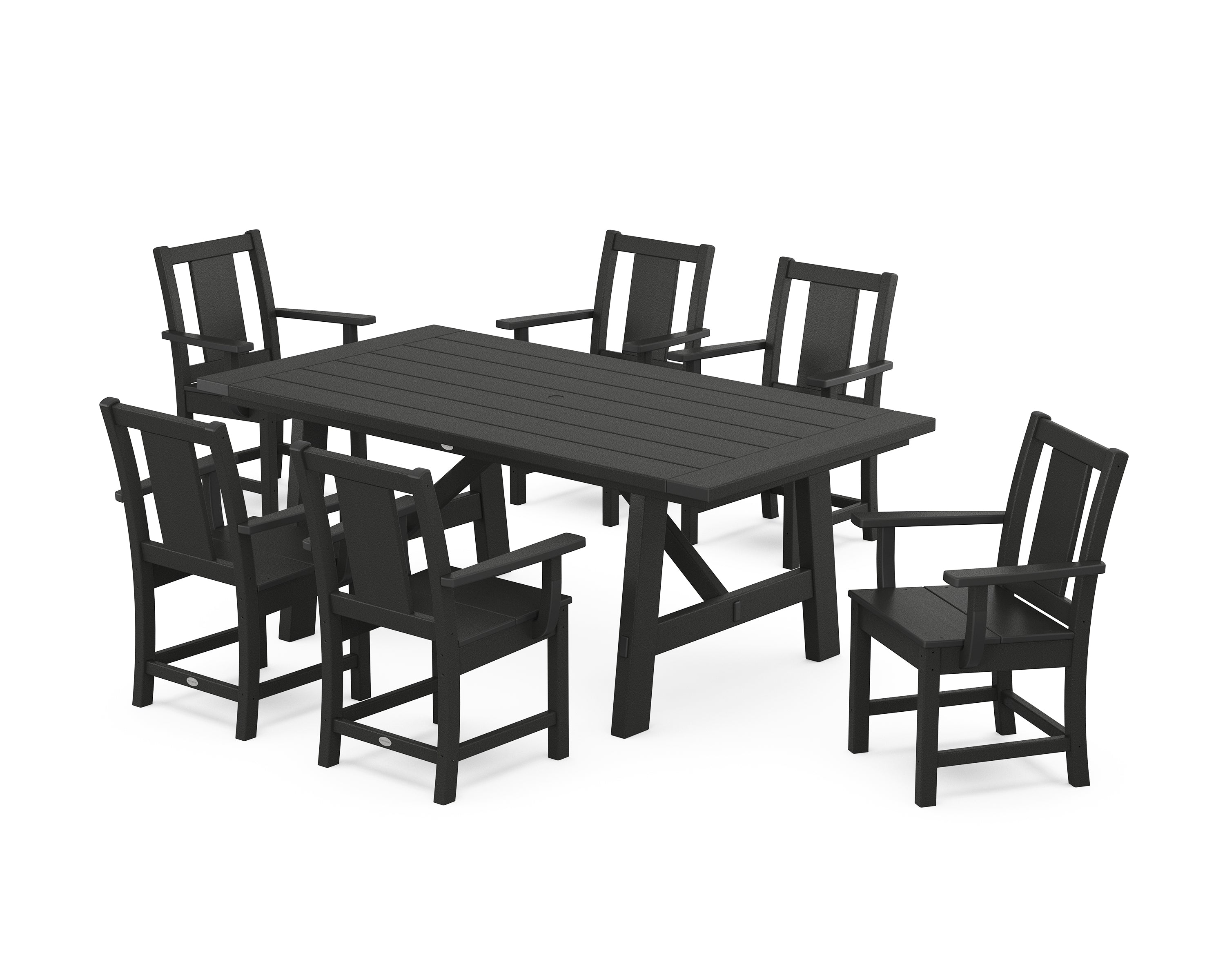 POLYWOOD Prairie Arm Chair 7-Piece Rustic Farmhouse Dining Set in Black