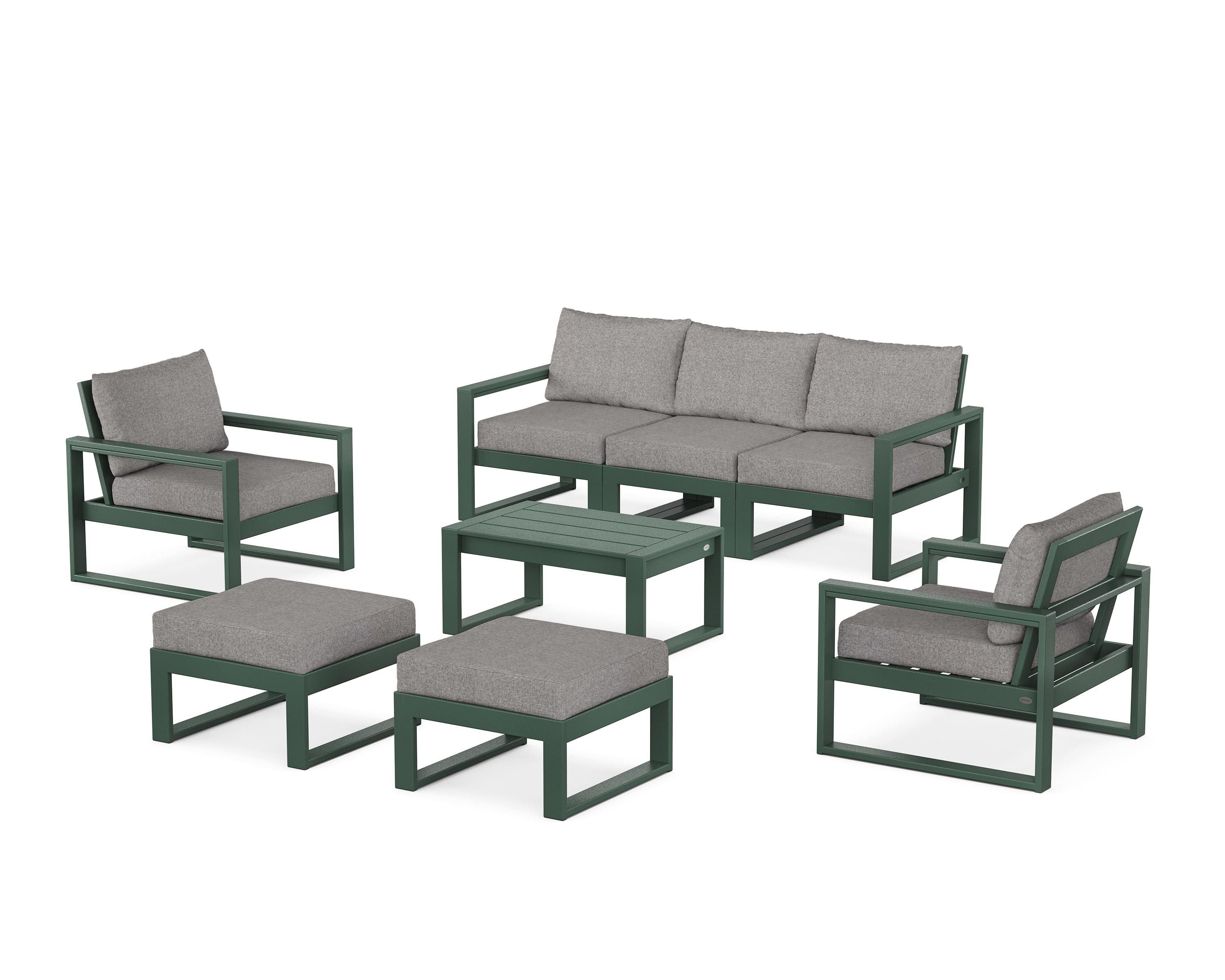 POLYWOOD EDGE Sectional 8-Piece Lounge Sofa Set in Green / Grey Mist