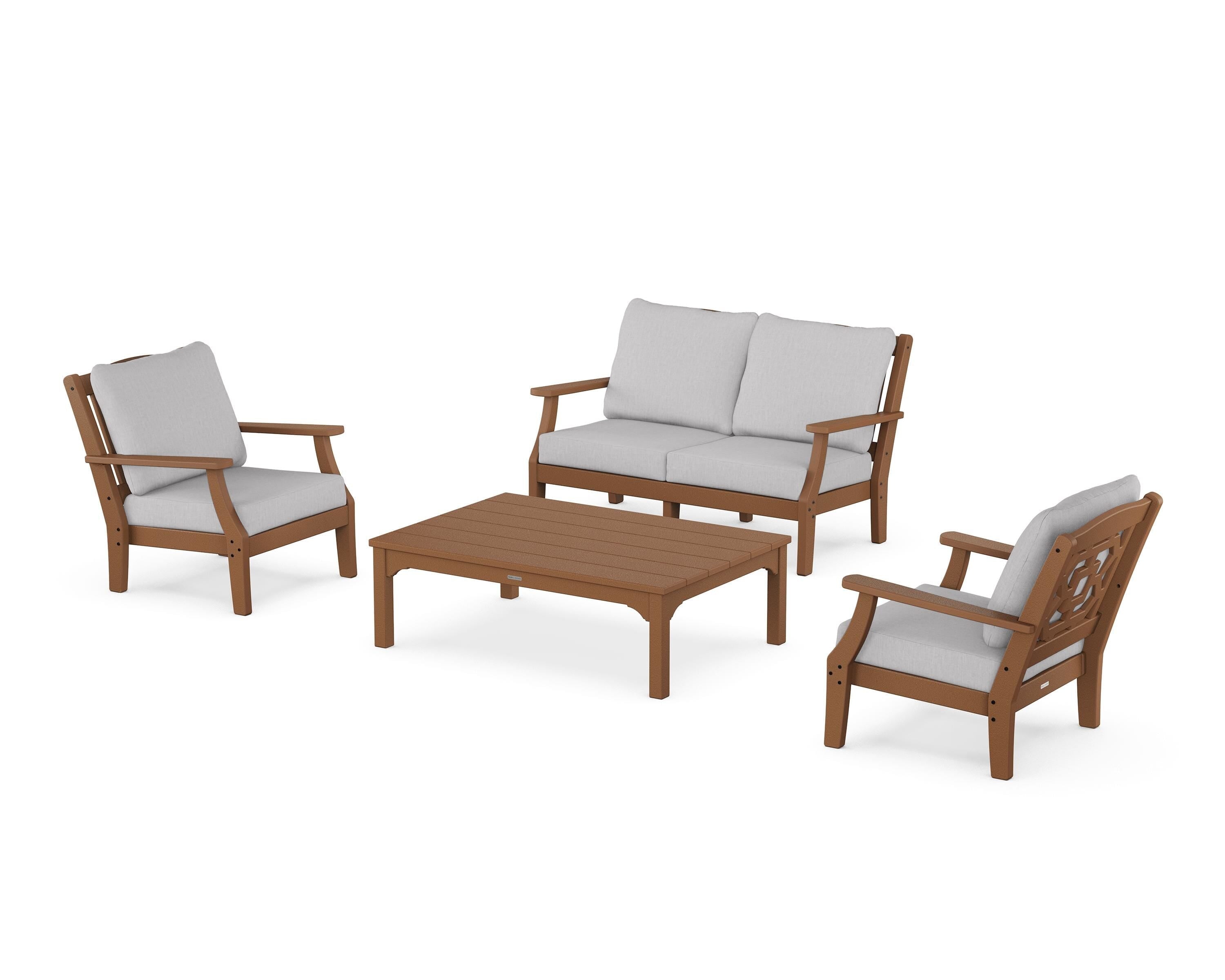 Martha Stewart by POLYWOOD Chinoiserie 4-Piece Deep Seating Set with Loveseat in Teak / Granite