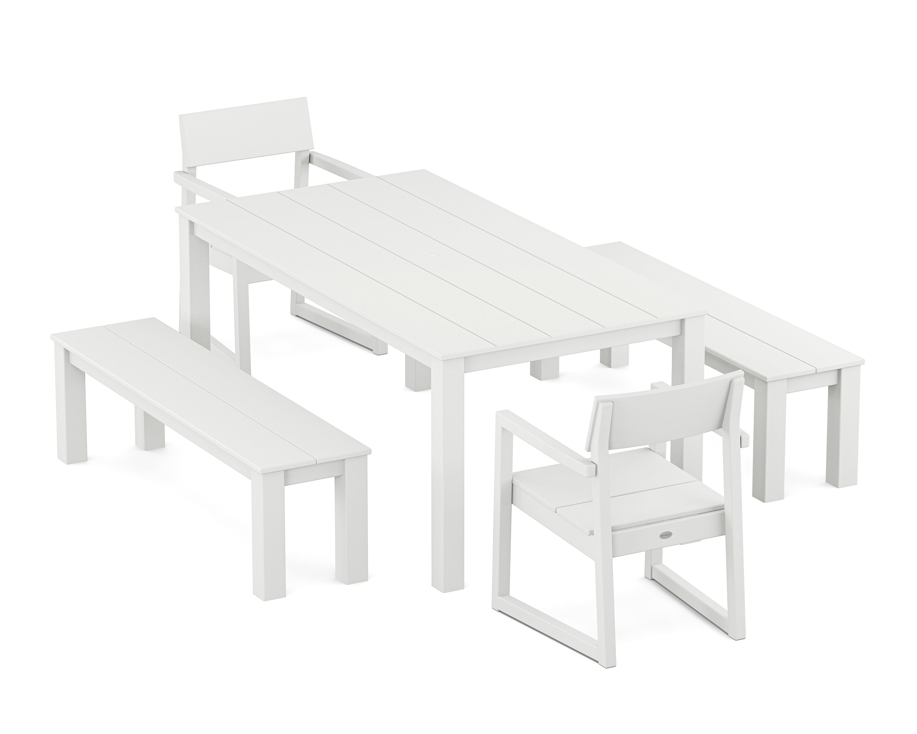 POLYWOOD EDGE 5-Piece Parsons Dining Set with Benches in White