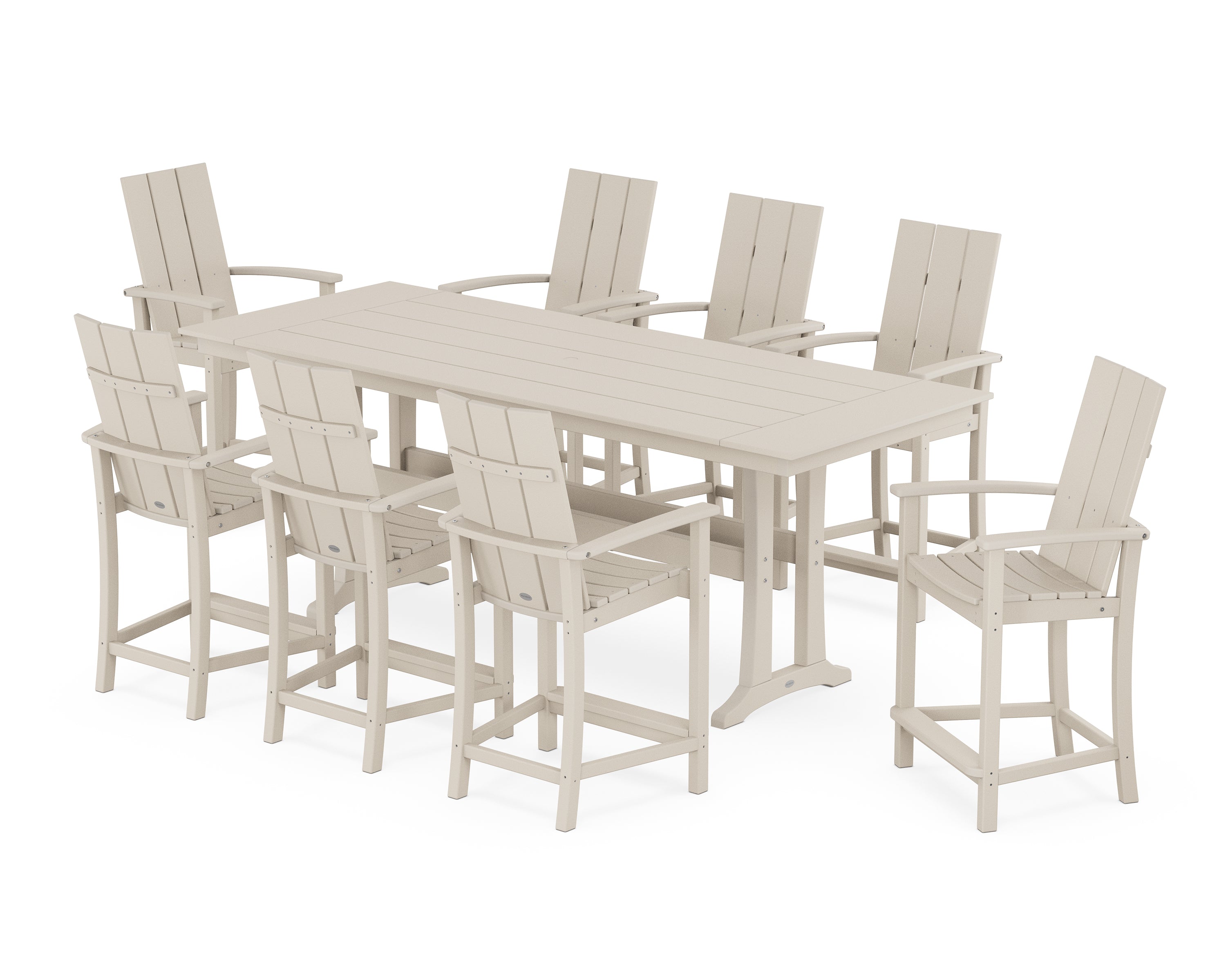POLYWOOD Modern Adirondack 9-Piece Farmhouse Counter Set with Trestle Legs in Sand