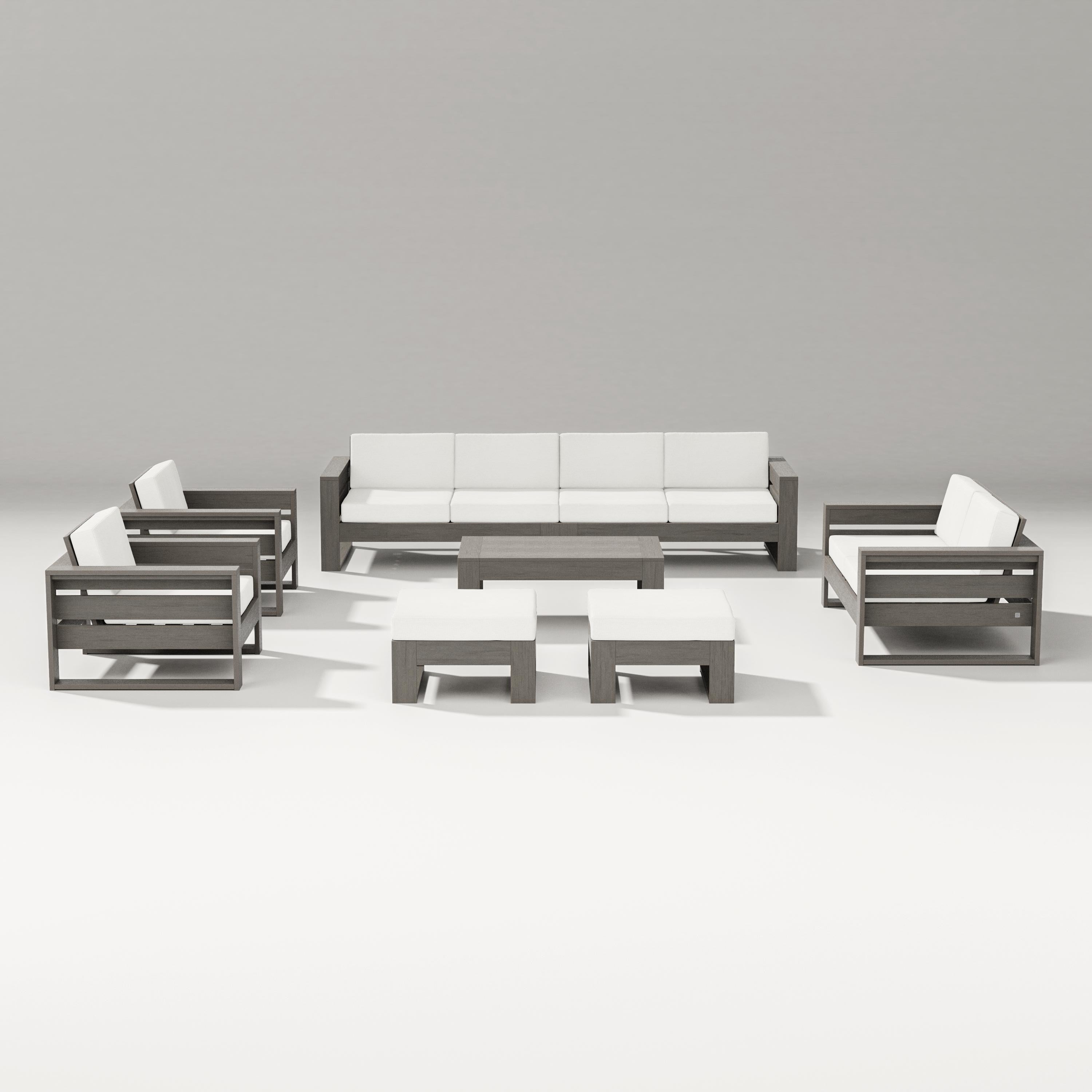 PW Designer Series Latitude 8-Piece Lounge Sofa Set in Driftwood / Natural Linen