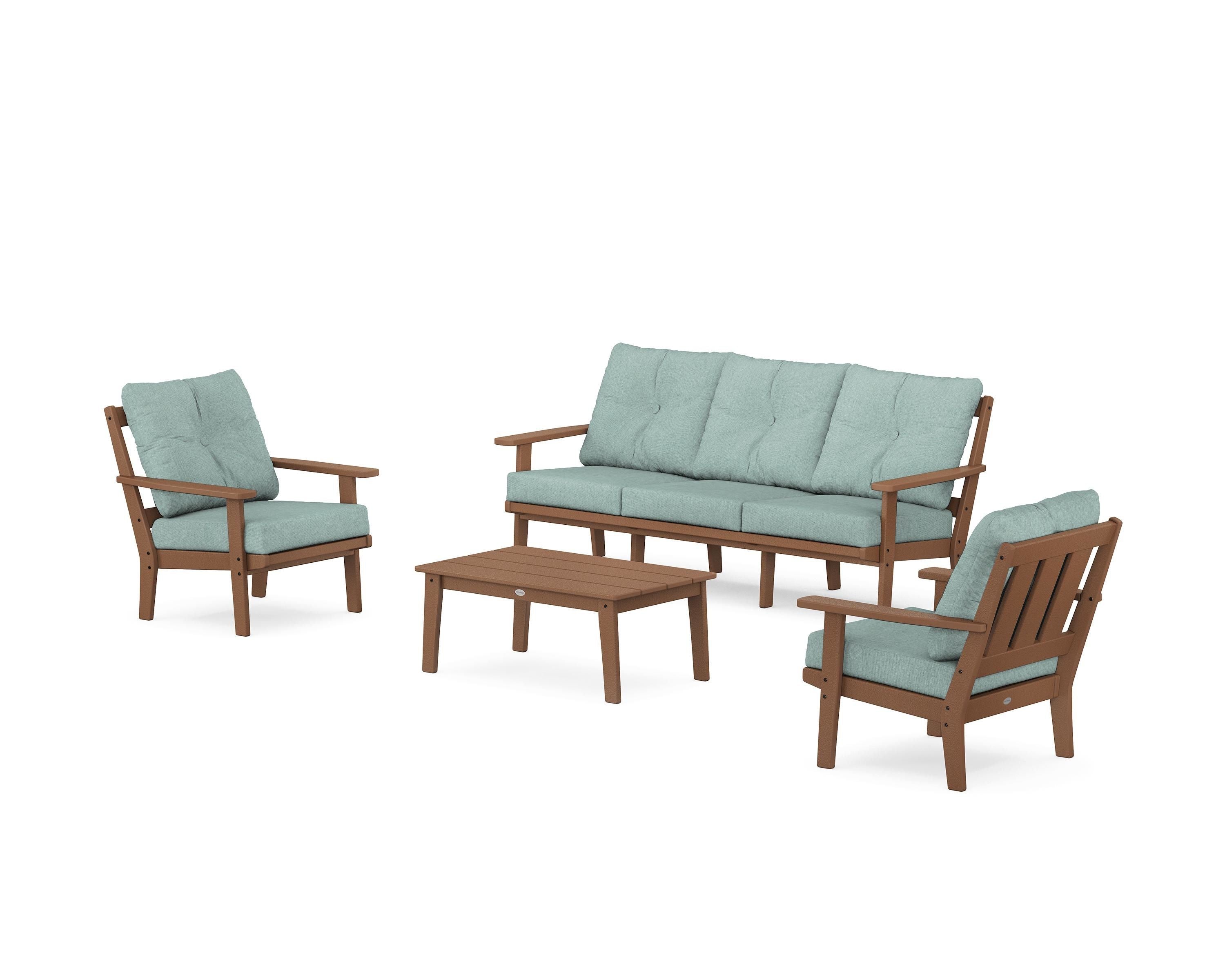 POLYWOOD Oxford 4-Piece Deep Seating Set with Sofa in Teak / Glacier Spa