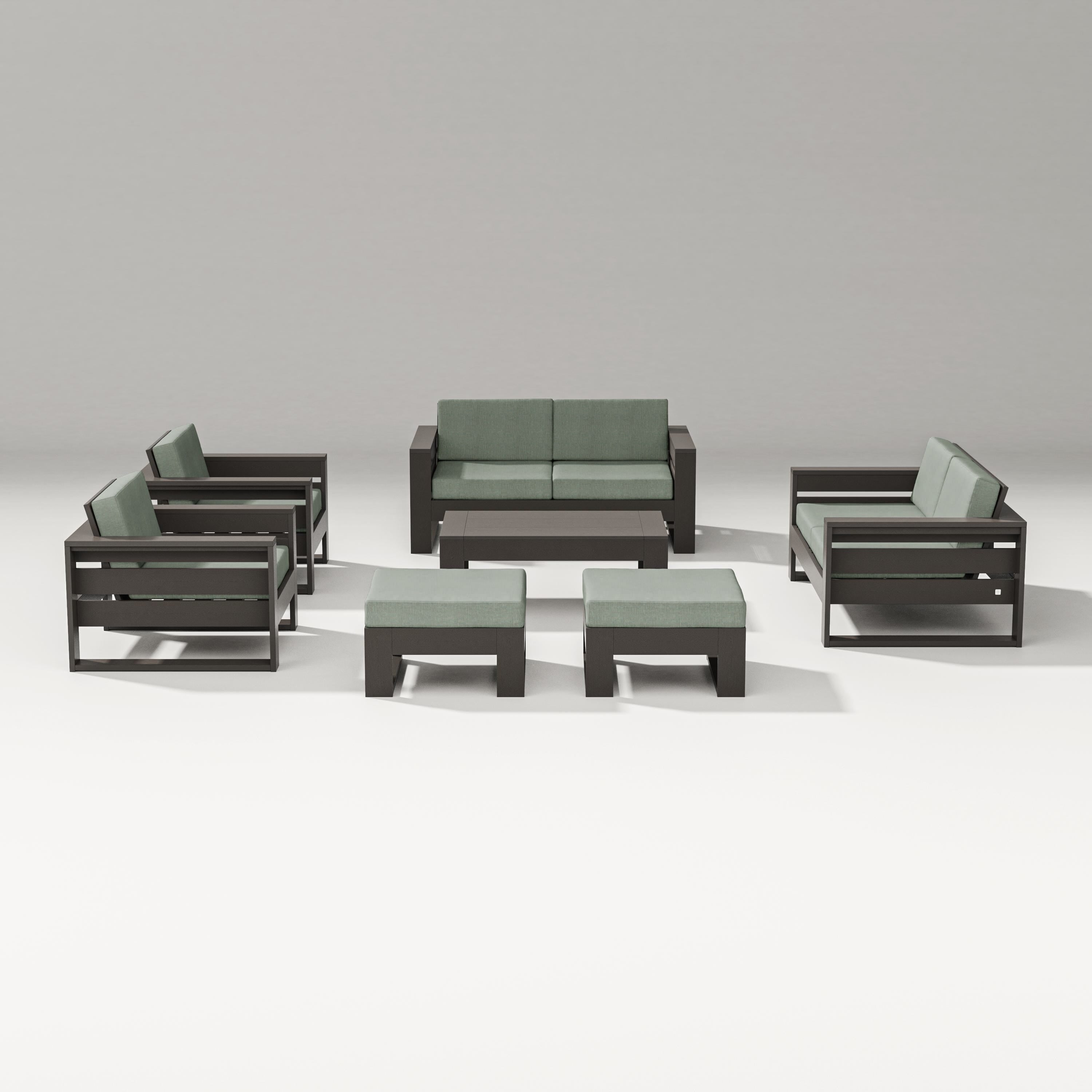 PW Designer Series Latitude 7-Piece Lounge Loveseat Set in Vintage Coffee / Cast Sage