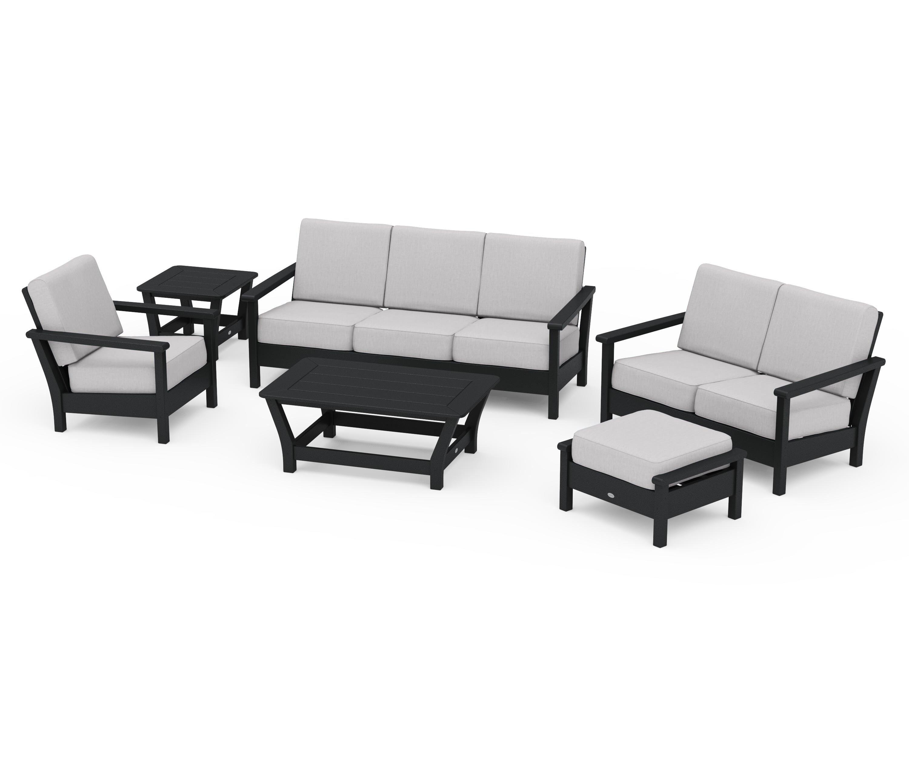 POLYWOOD Harbour 6-Piece Outdoor Living Set in Black / Granite