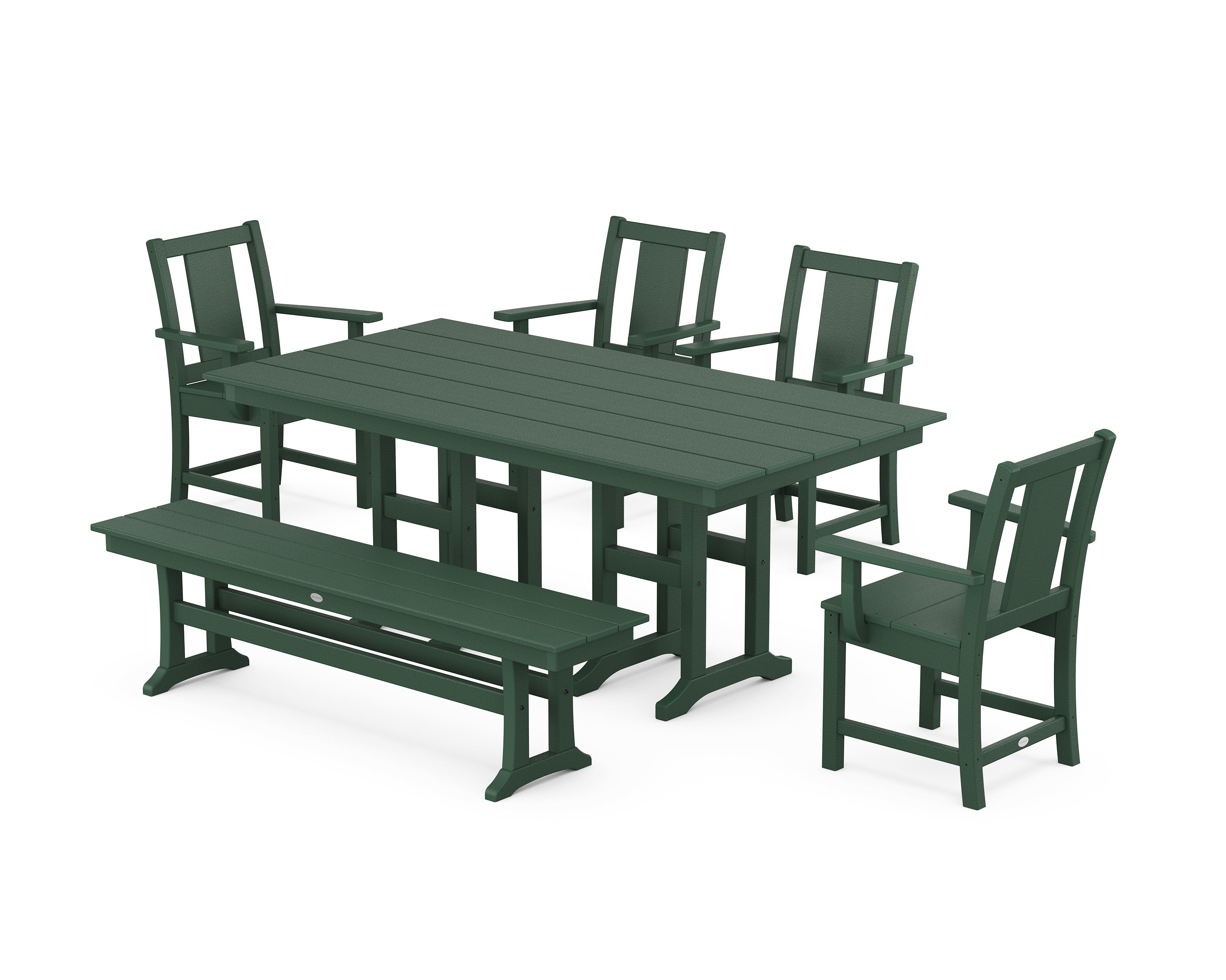 POLYWOOD Prairie 6-Piece Farmhouse Dining Set with Bench in Green