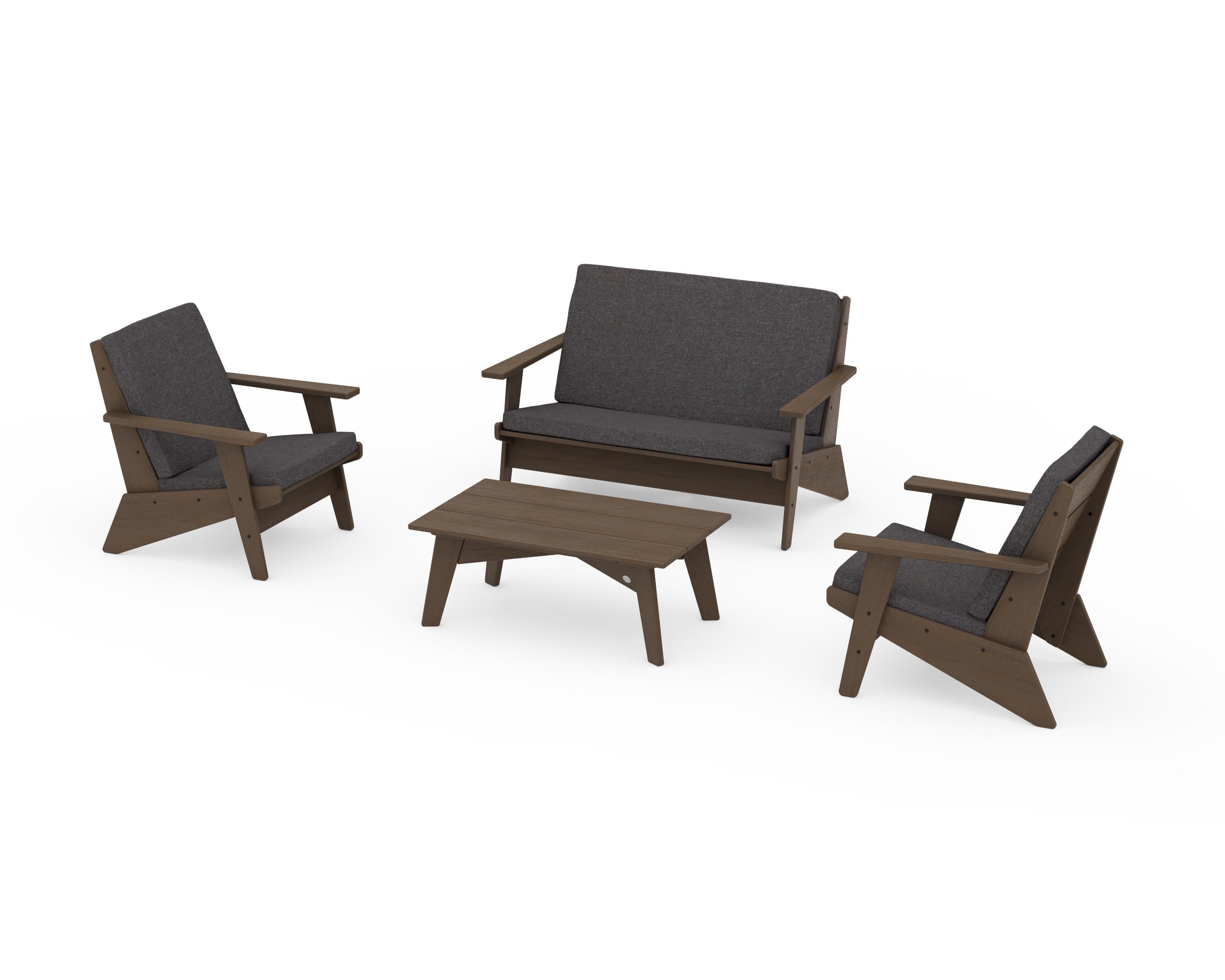 POLYWOOD Riviera Modern Lounge 4-Piece Set in Kona / Ash Charcoal