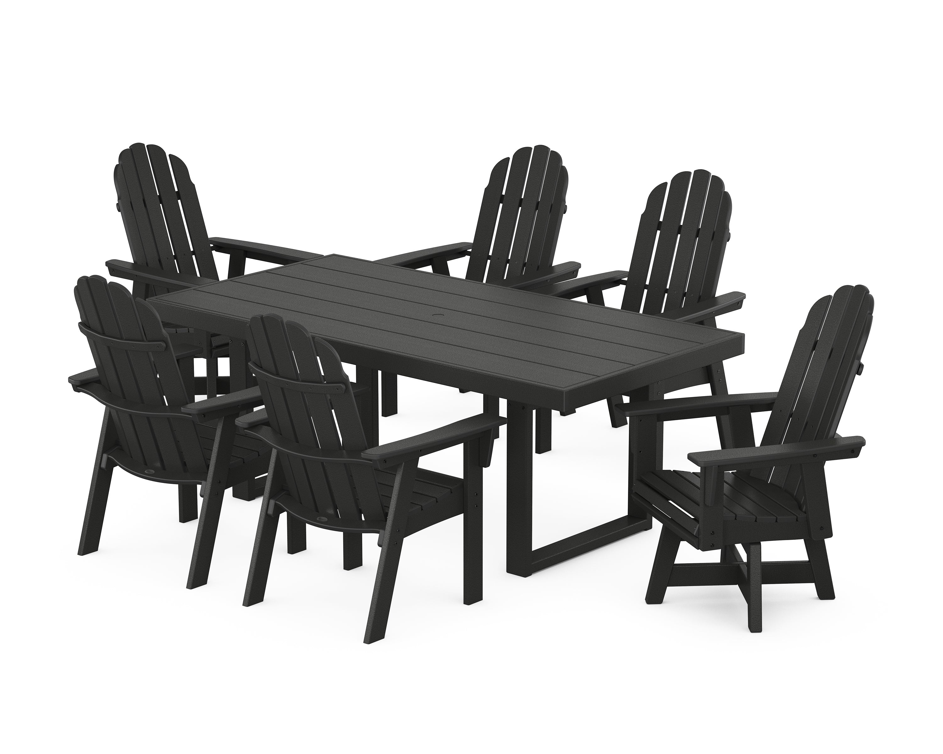 POLYWOOD Vineyard Curveback Adirondack Swivel Chair 7-Piece Dining Set in Black