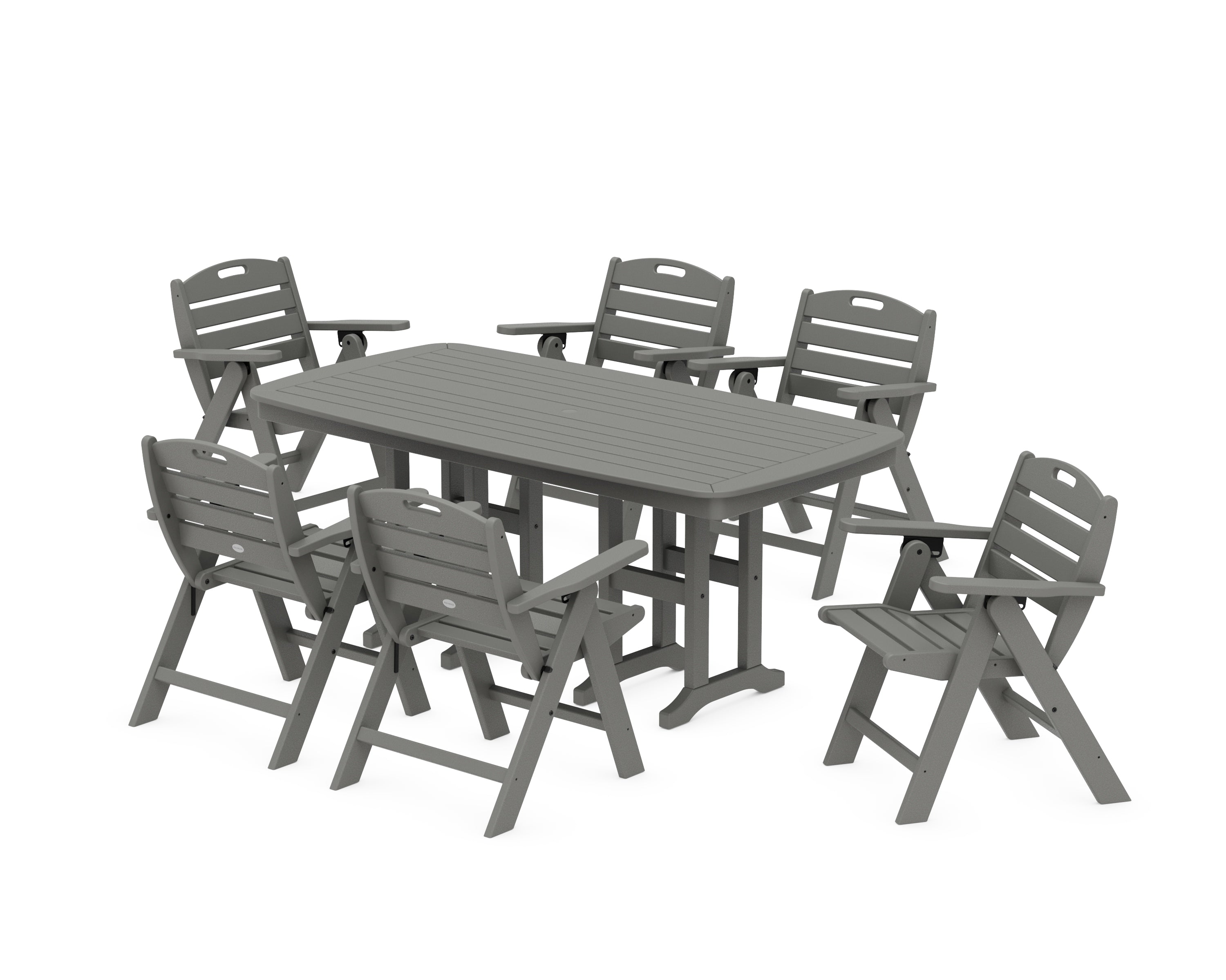 POLYWOOD Nautical Lowback 7-Piece Dining Set in Slate Grey