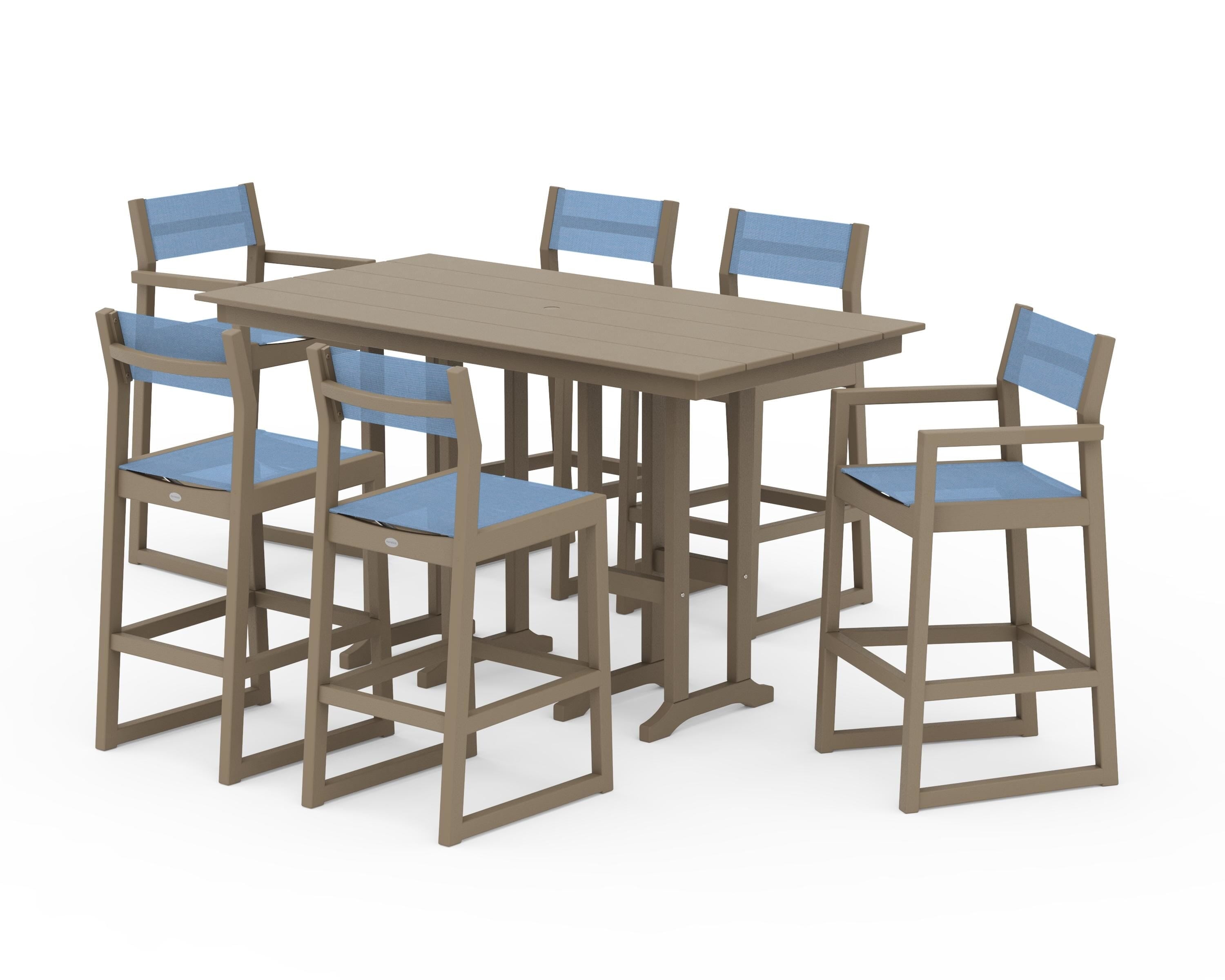 POLYWOOD EDGE Sling 7-Piece Farmhouse Bar Set in Vintage Sahara / Poolside Sling