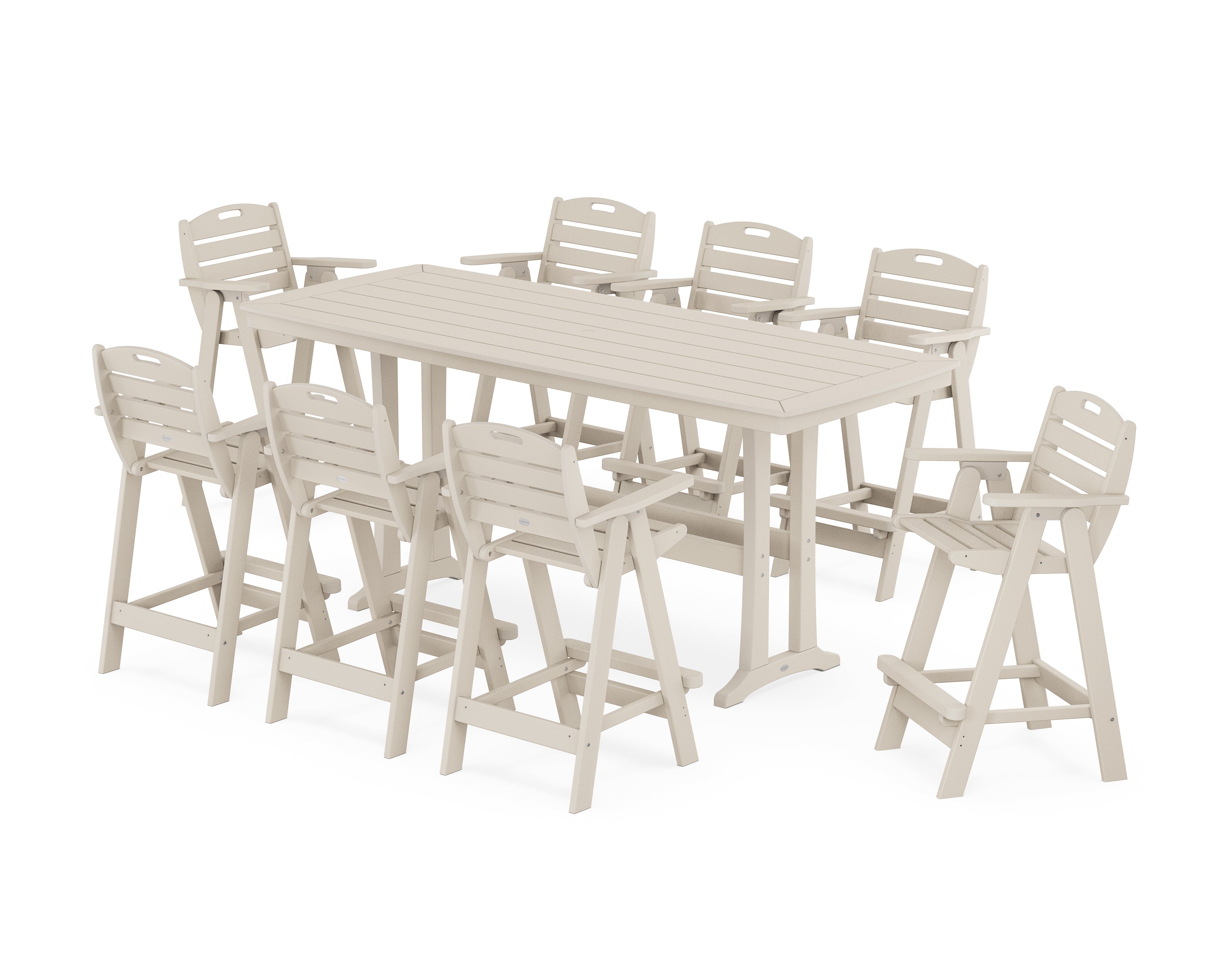 POLYWOOD Nautical 9-Piece Bar Set with Trestle Legs in Sand