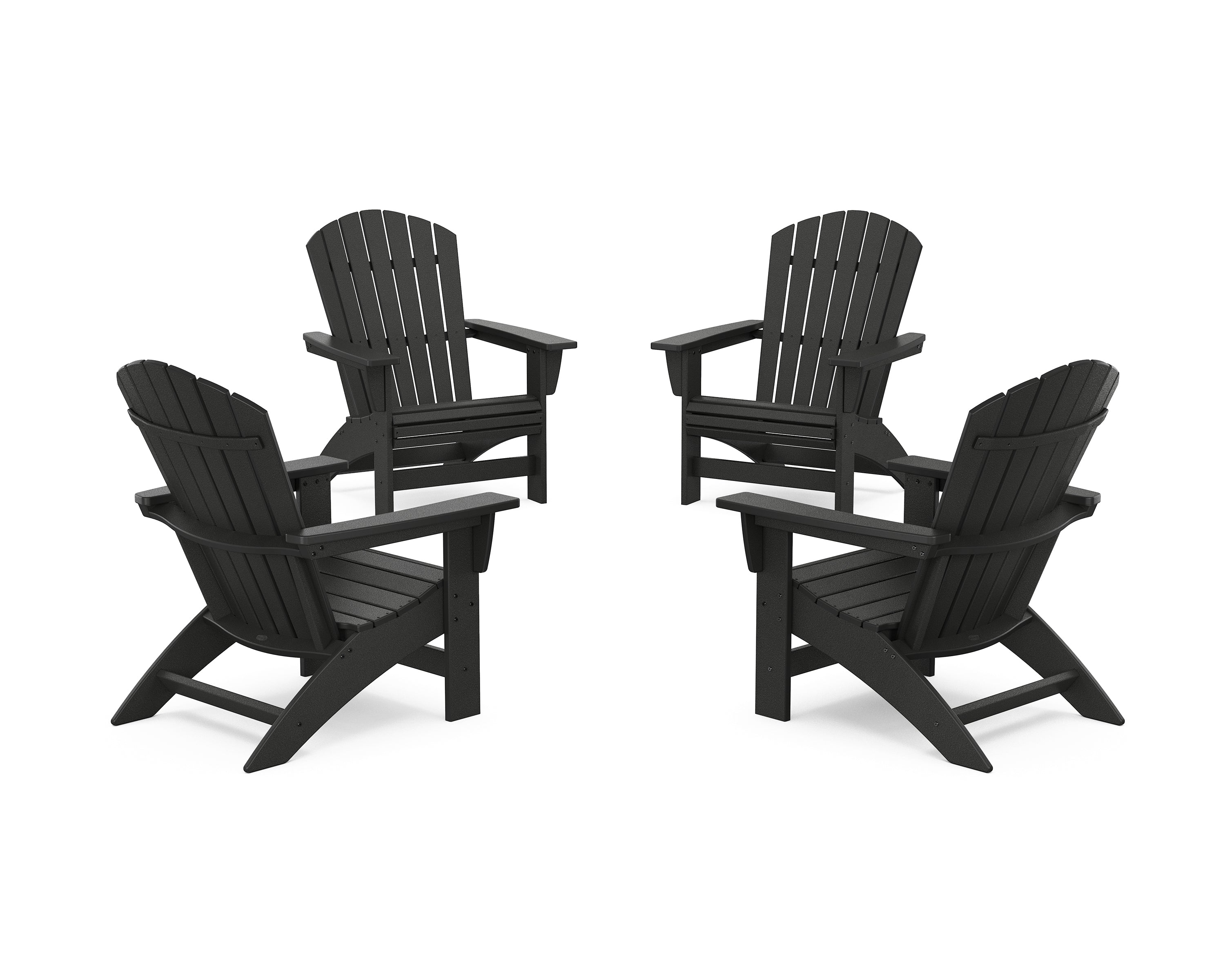 POLYWOOD 4-Piece Nautical Grand Adirondack Chair Conversation Set in Black