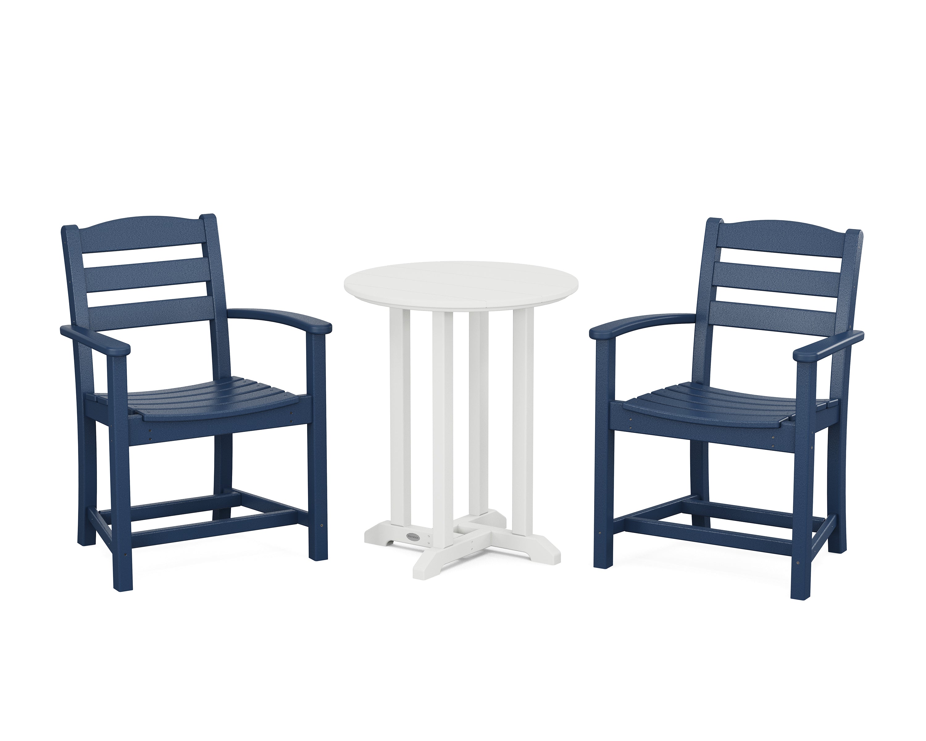 POLYWOOD La Casa Café 3-Piece Round Bistro Dining Set in Navy / White