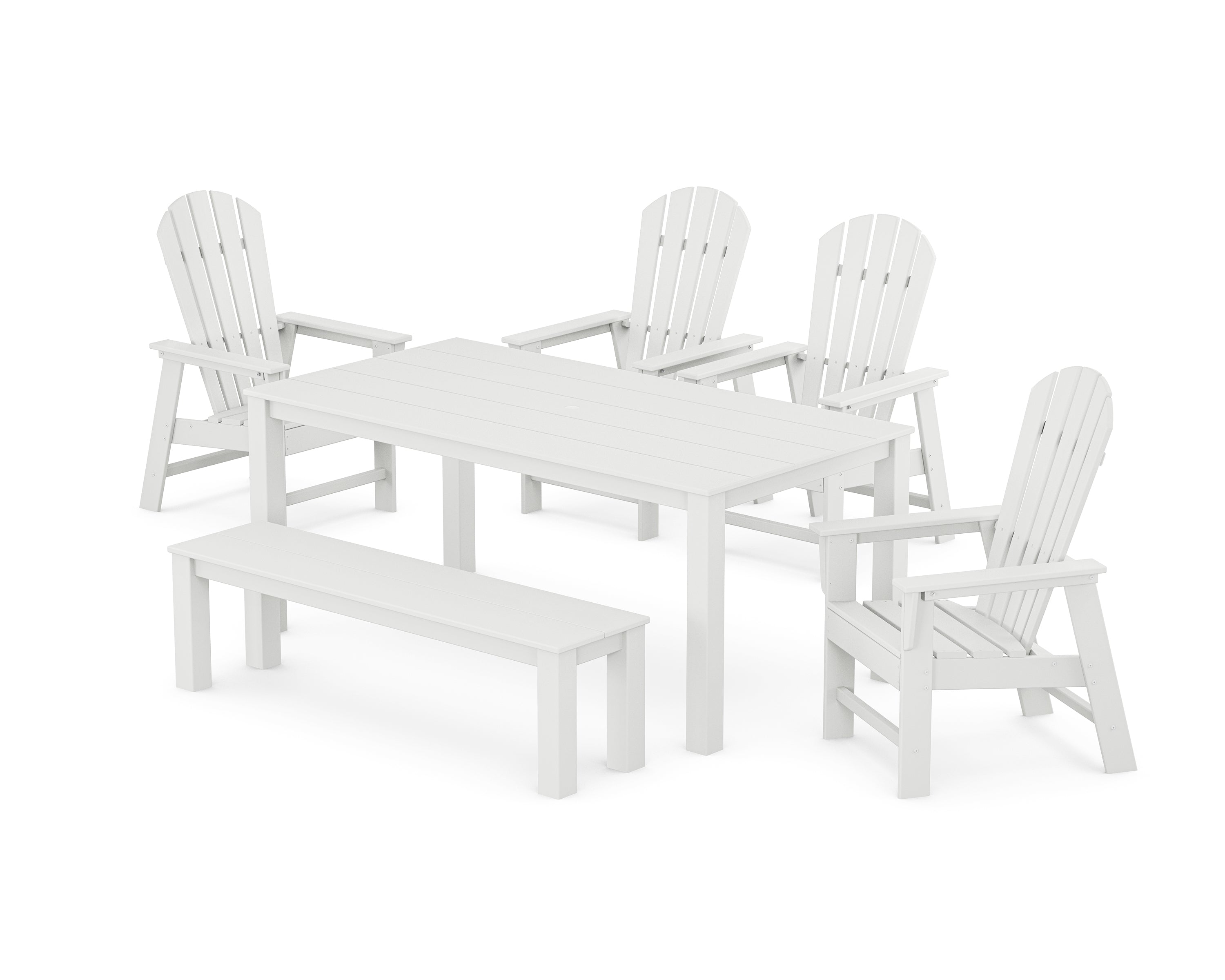 POLYWOOD South Beach 6-Piece Parsons Dining Set with Bench in White
