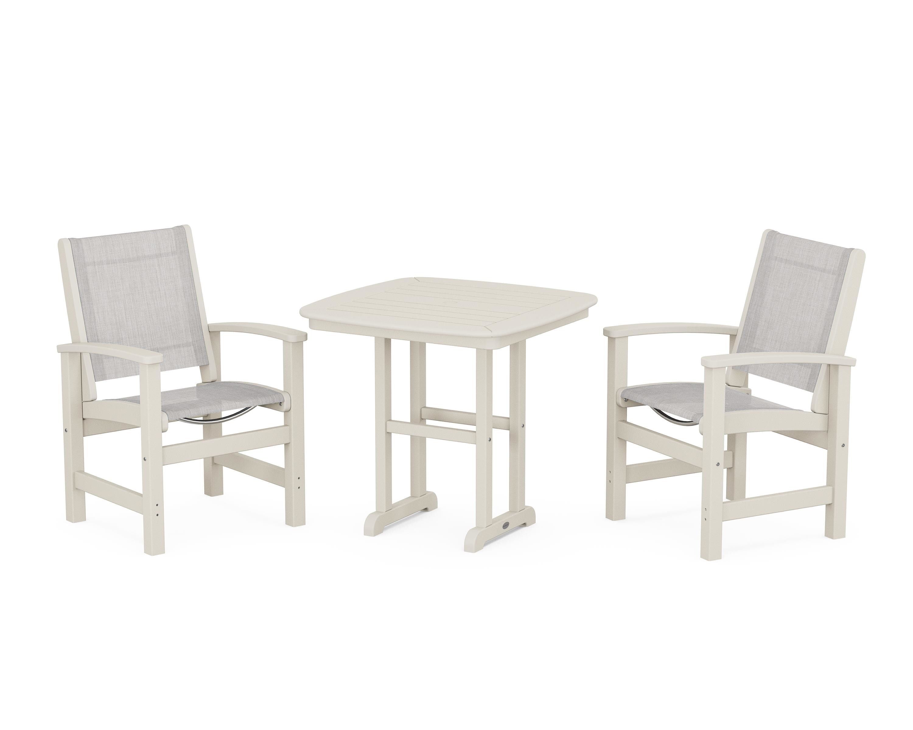 POLYWOOD Coastal 3-Piece Dining Set in Sand / Parchment Sling
