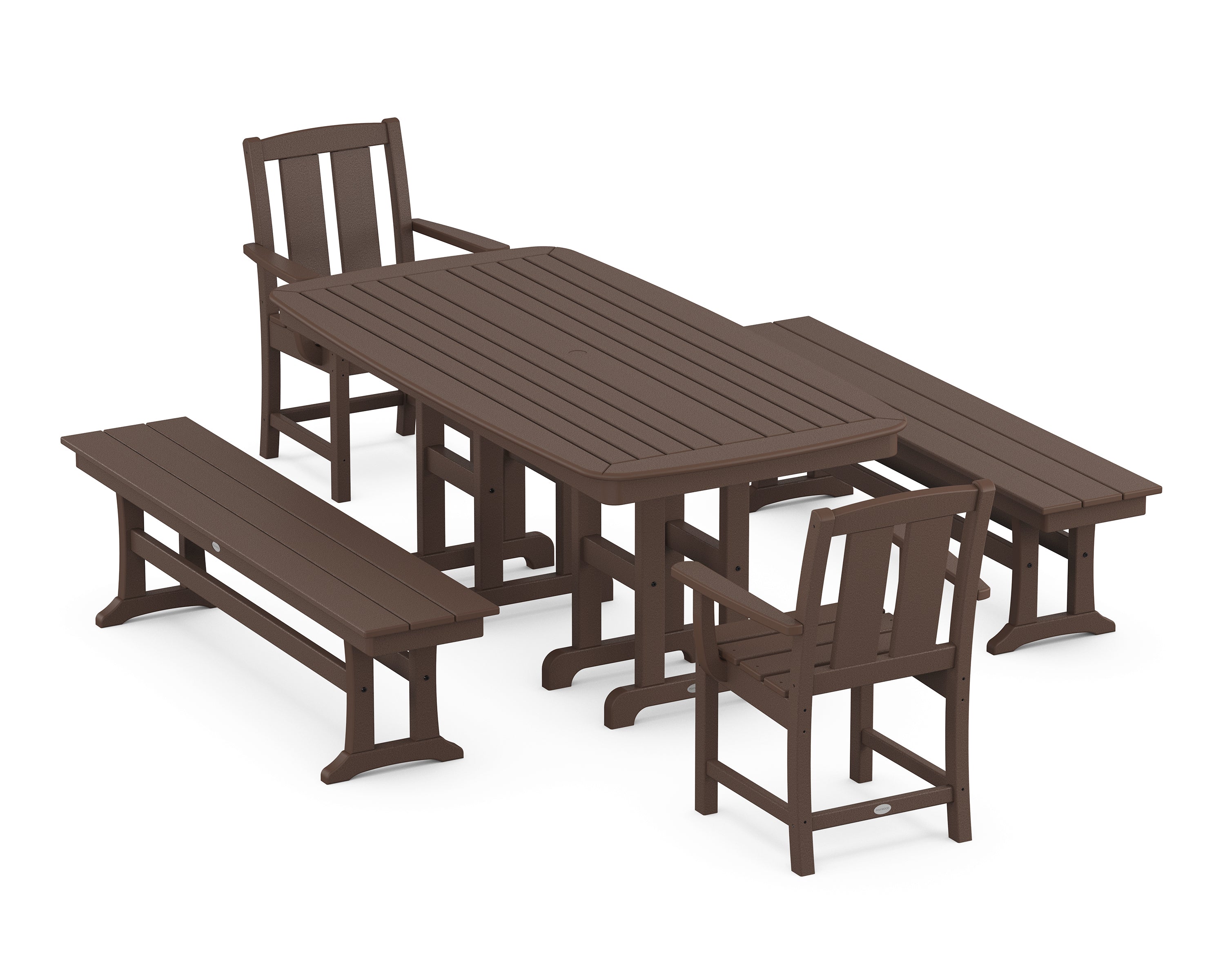 POLYWOOD Mission 5-Piece Dining Set with Benches in Mahogany