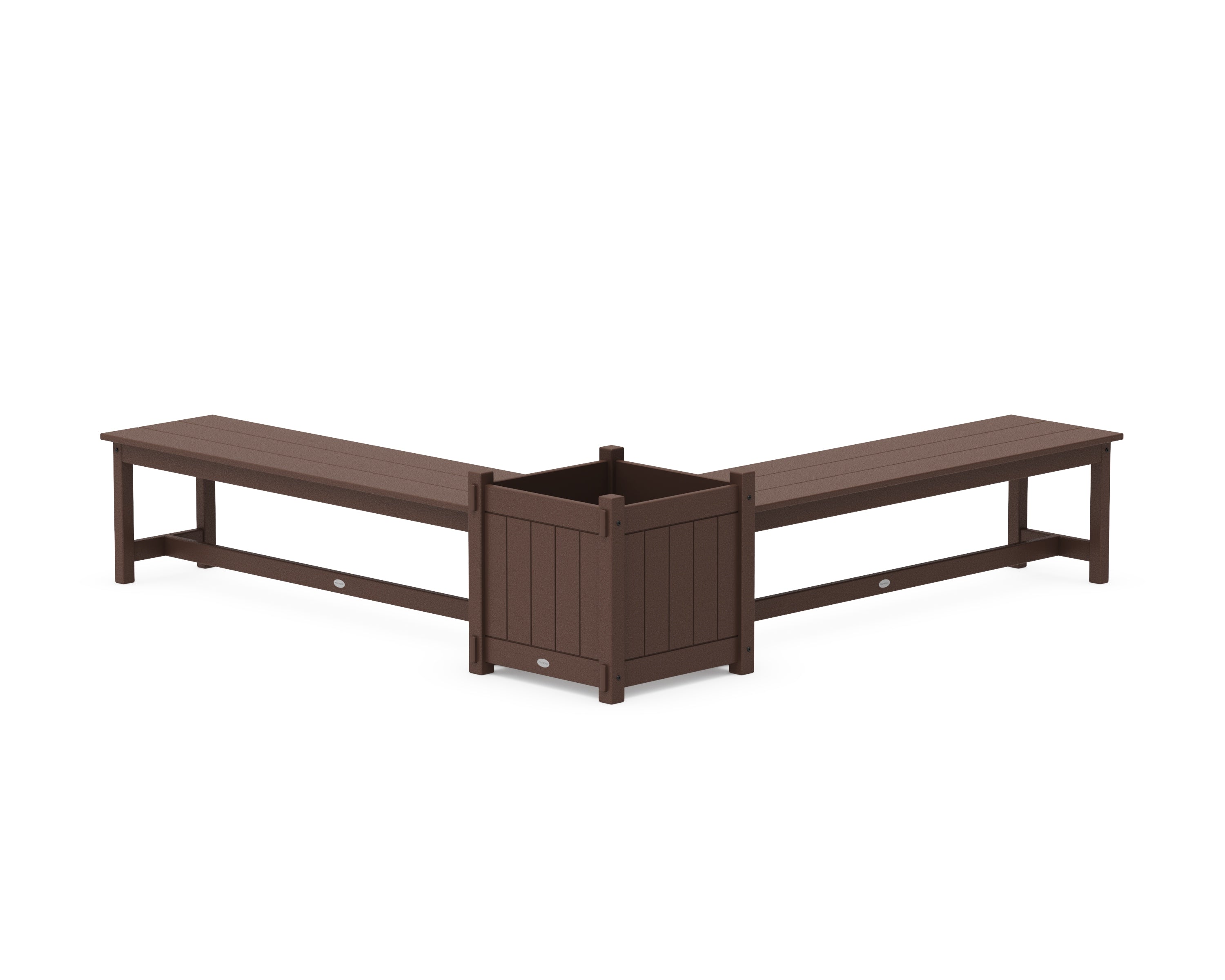 POLYWOOD 60" Vineyard L- Shaped Planter Bench Set- Large in Mahogany