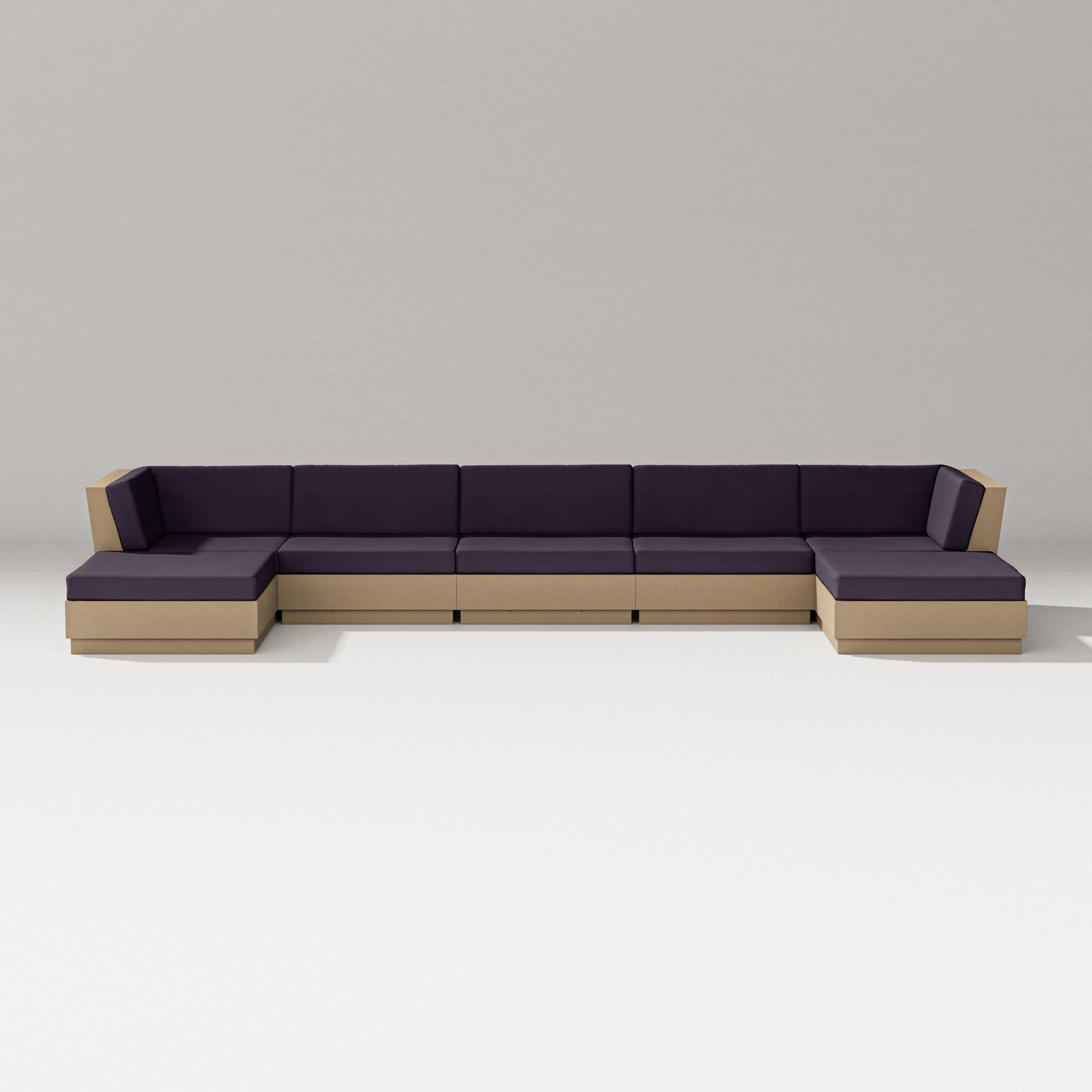 PW Designer Series Elevate 7-Piece Double Chaise Sectional in Vintage Sahara / Navy Linen