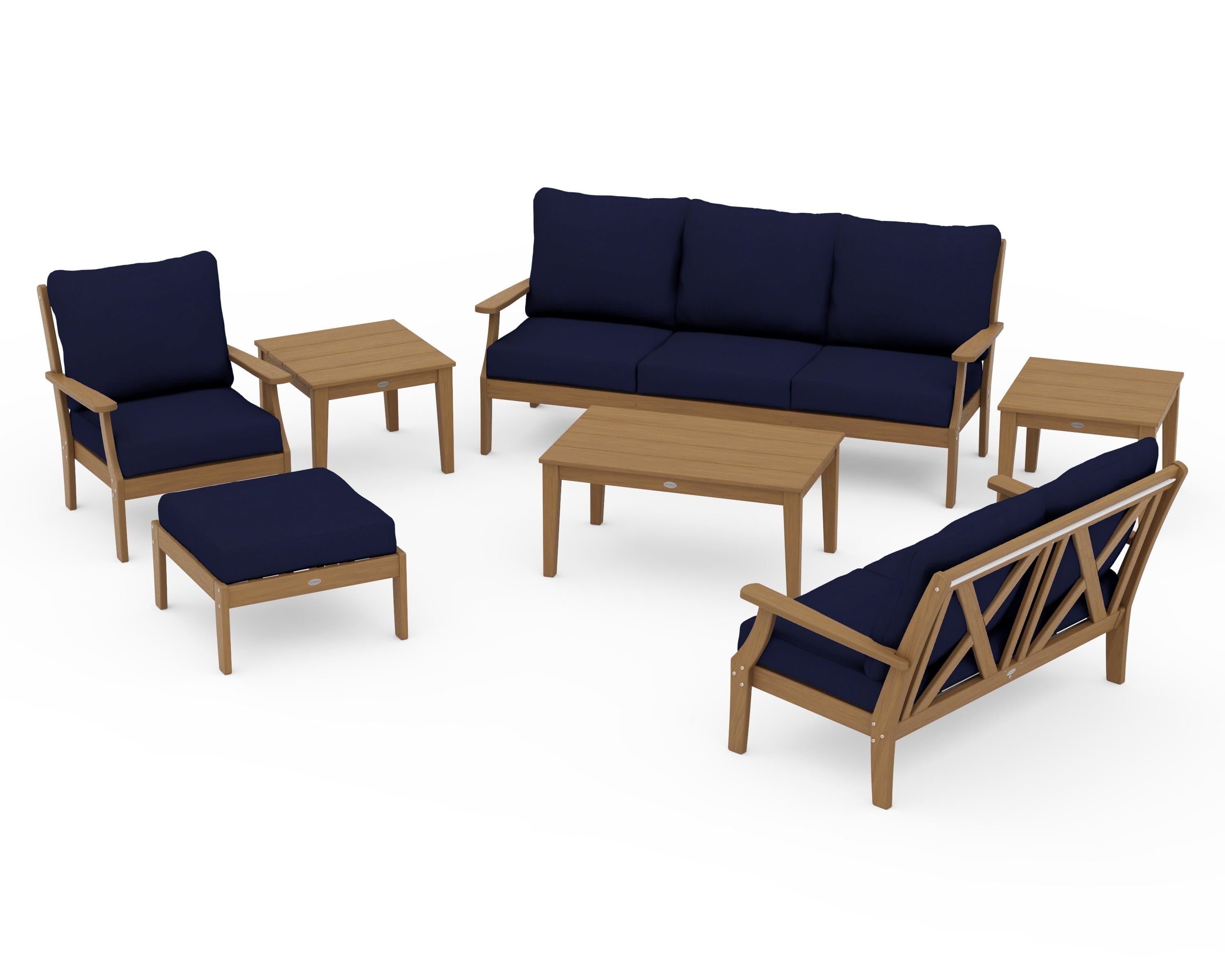 POLYWOOD Braxton 7-Piece Deep Seating Set in Natural / Navy
