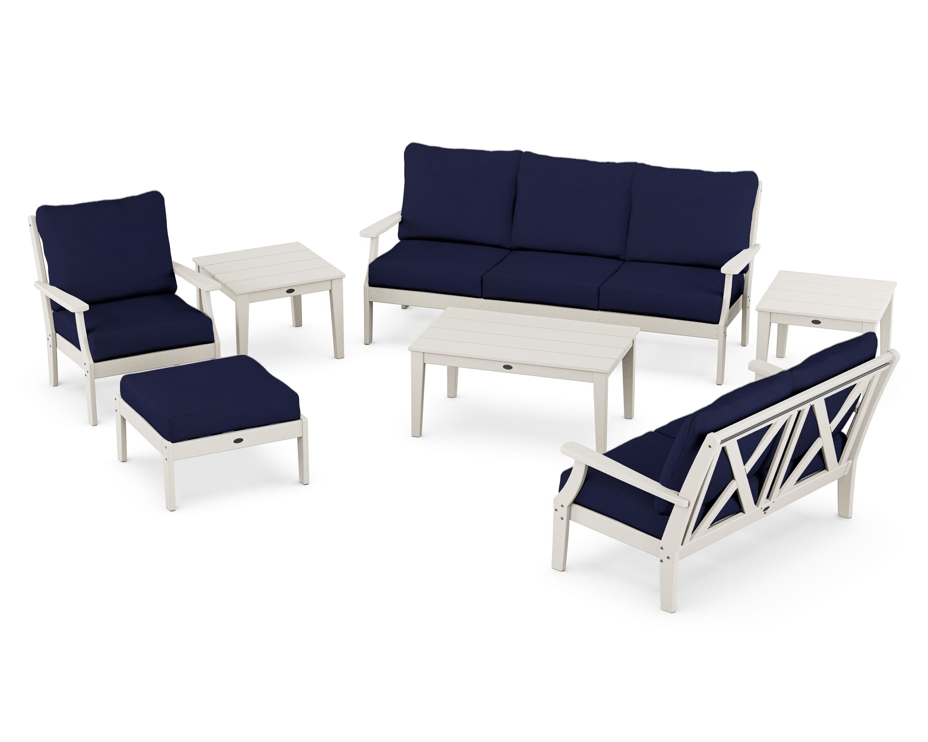 POLYWOOD Braxton 7-Piece Deep Seating Set in Sand / Navy