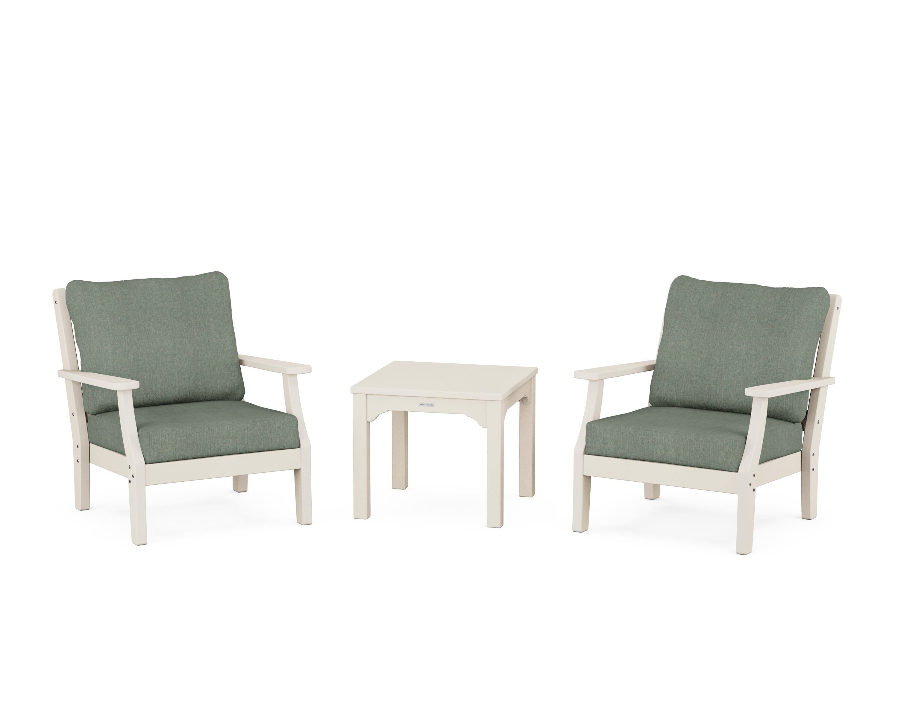 Martha Stewart by POLYWOOD Chinoiserie 3-Piece Deep Seating Set in Sand / Cast Sage