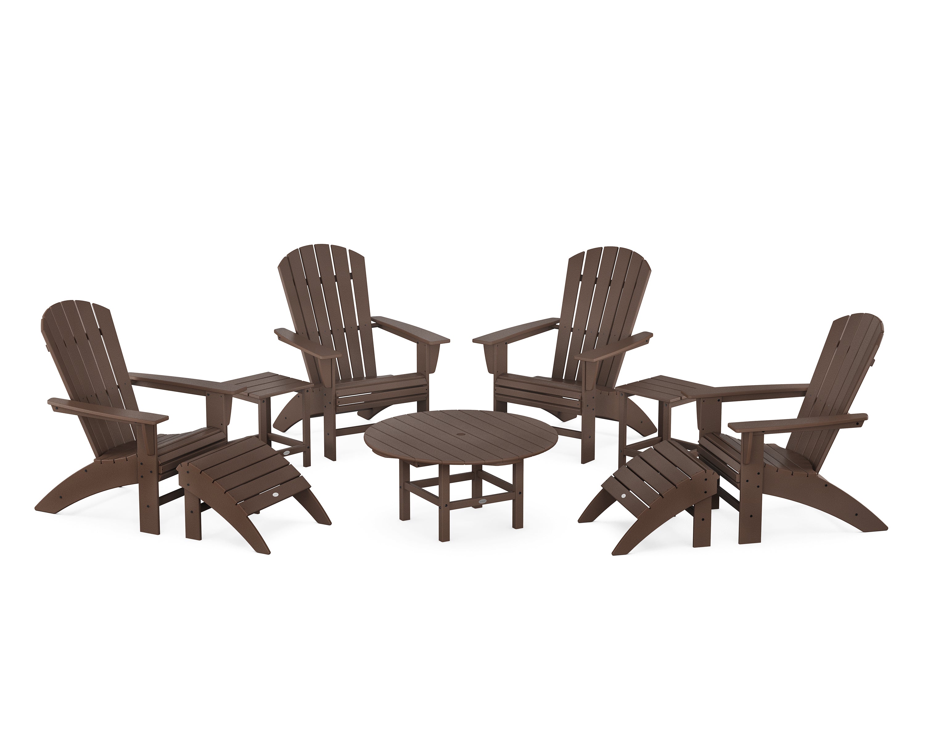 POLYWOOD® Nautical Curveback Adirondack Chair 9-Piece Conversation Set in Mahogany