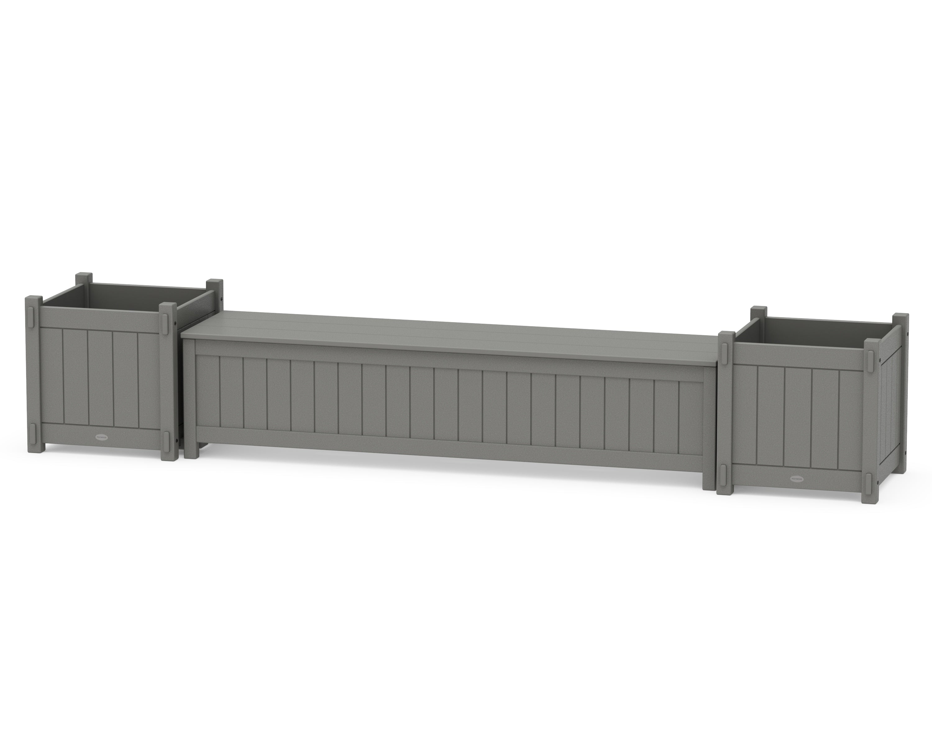 POLYWOOD 72" Vineyard Straight Planter Storage Bench Set- Large in Slate Grey
