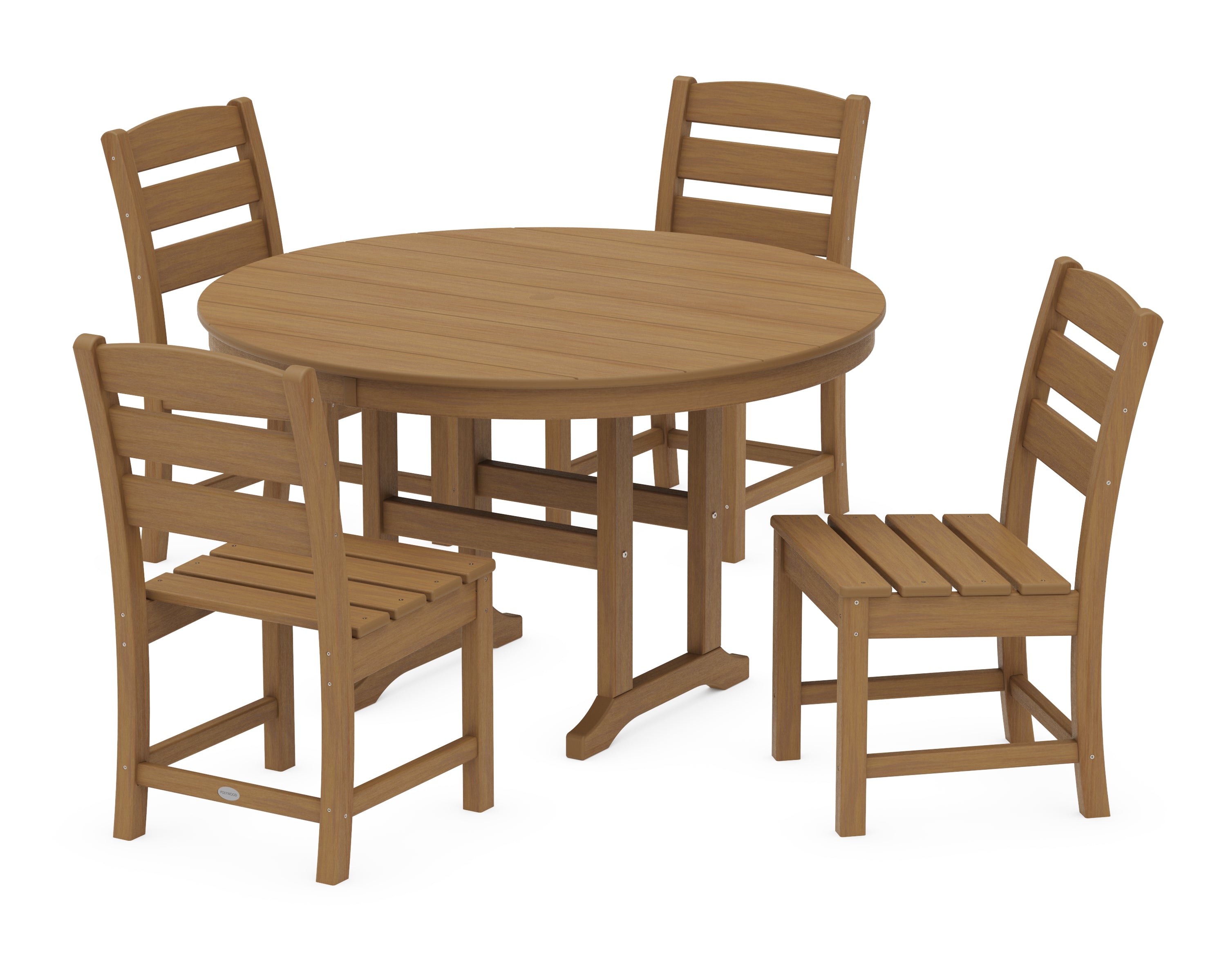 POLYWOOD Lakeside 5-Piece Round Farmhouse Side Chair Dining Set in Natural