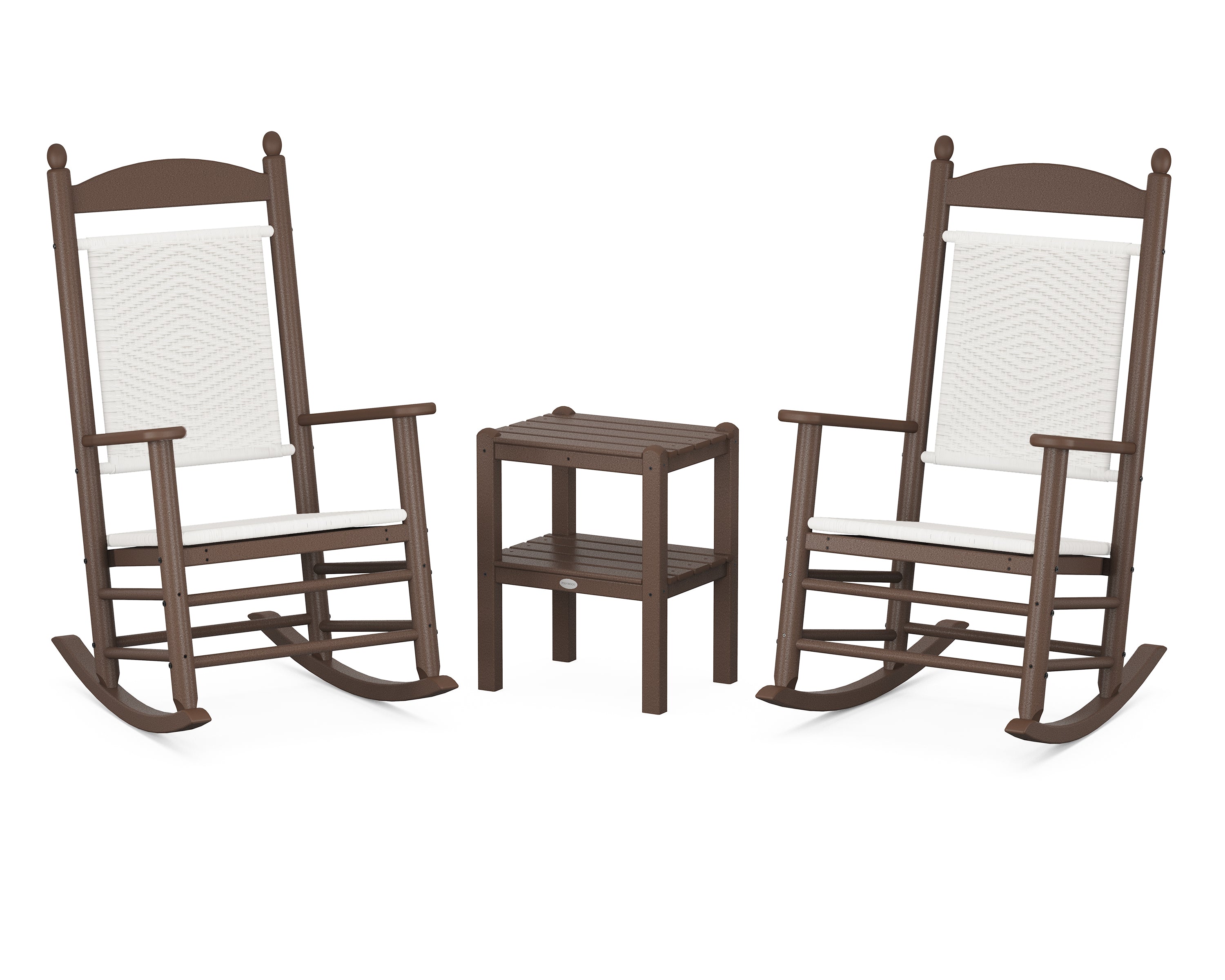 POLYWOOD Jefferson 3-Piece Woven Rocker Set in Mahogany / White Loom