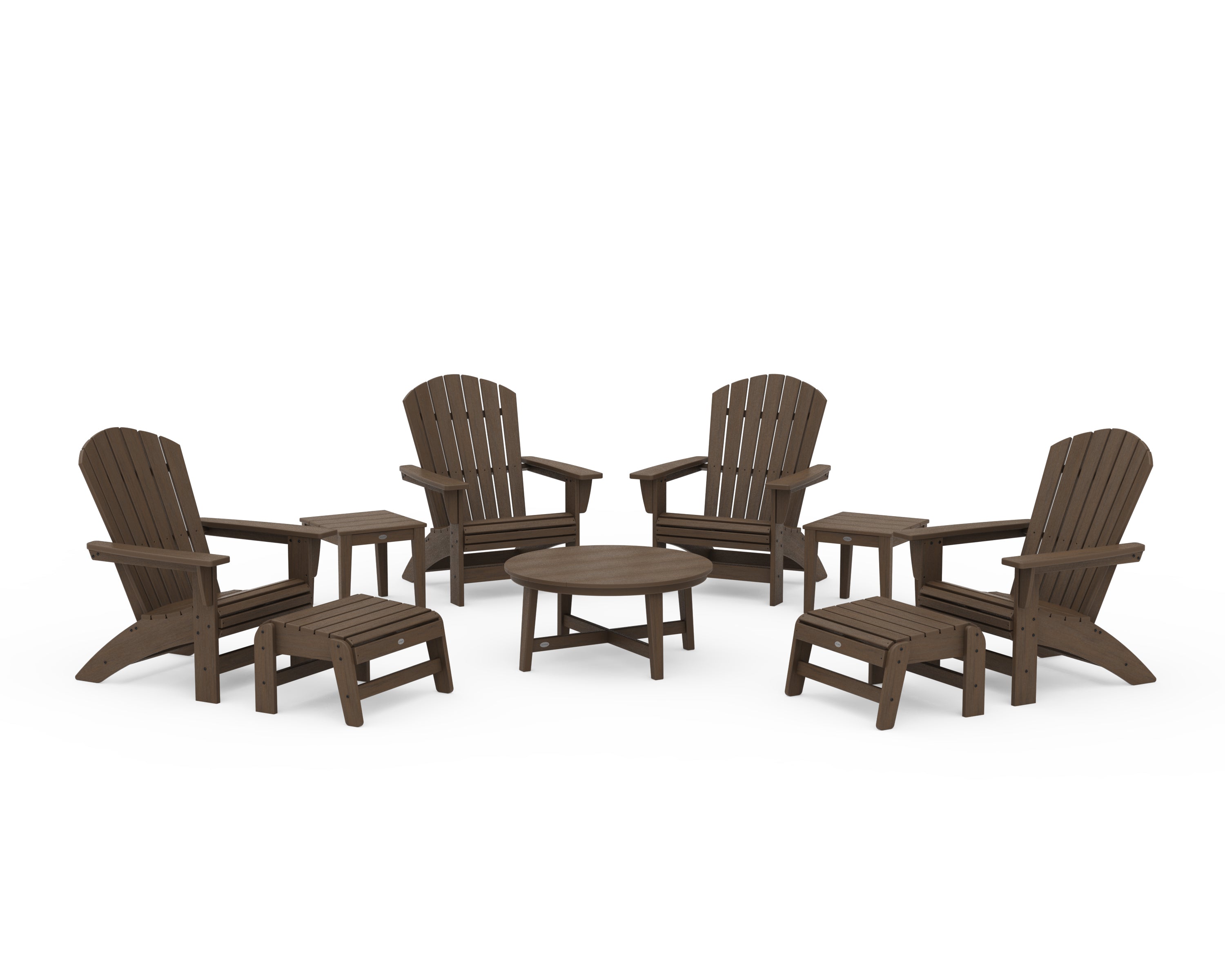 POLYWOOD Nautical Grand Adirondack 9-Piece Conversation Set in Kona