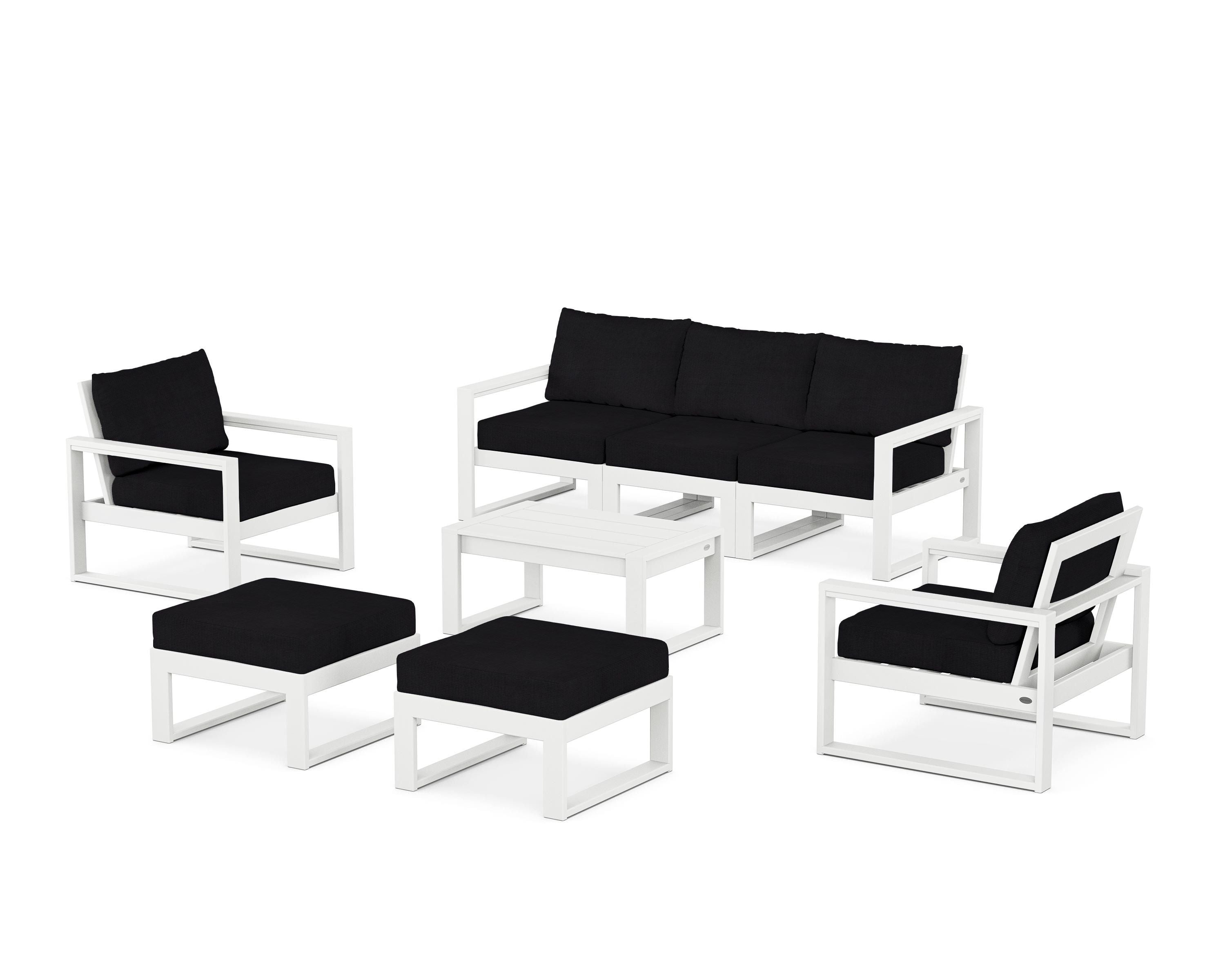POLYWOOD EDGE Sectional 8-Piece Lounge Sofa Set in White / Midnight Linen