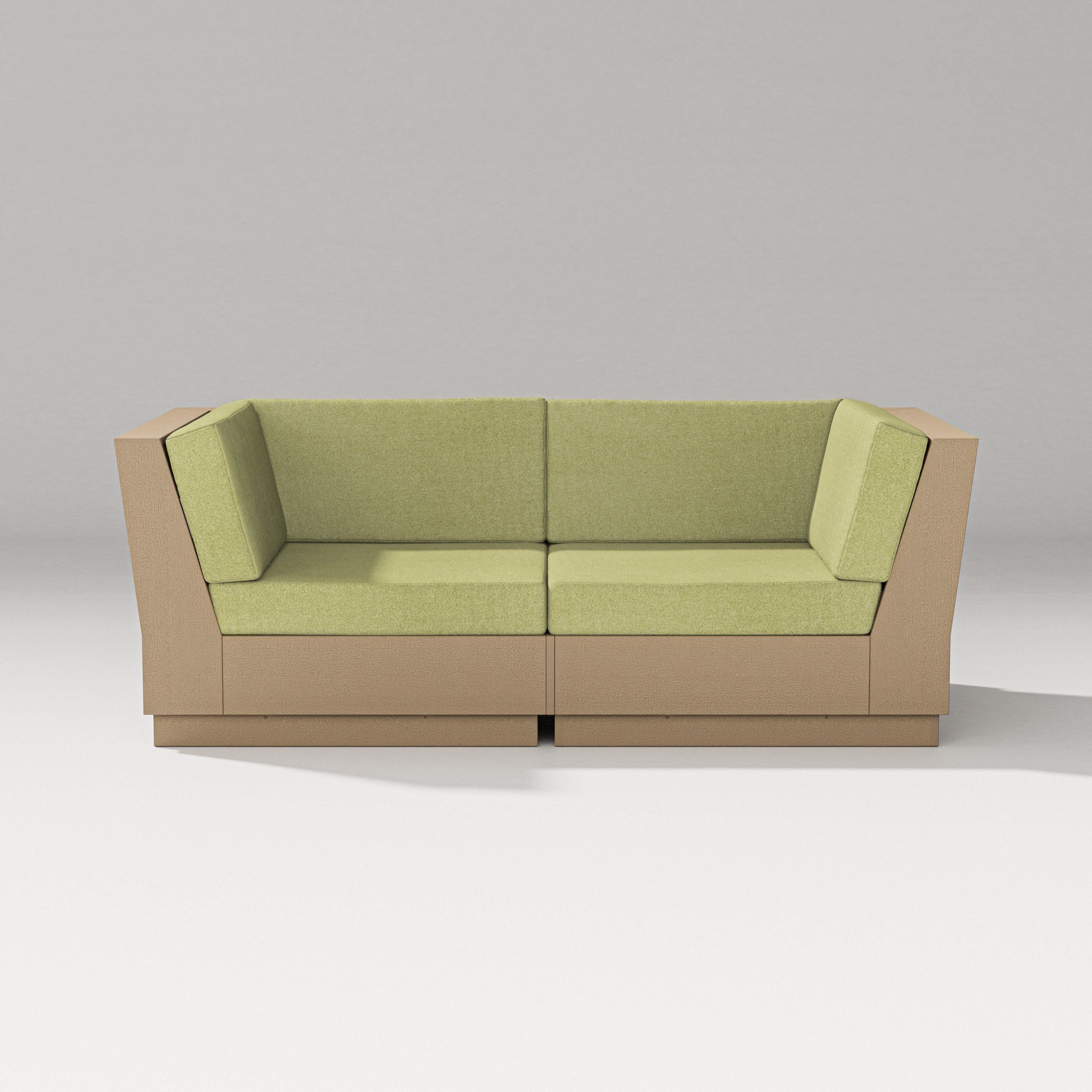 PW Designer Series Elevate Loveseat Sectional in Vintage Sahara / Chartreuse Boucle
