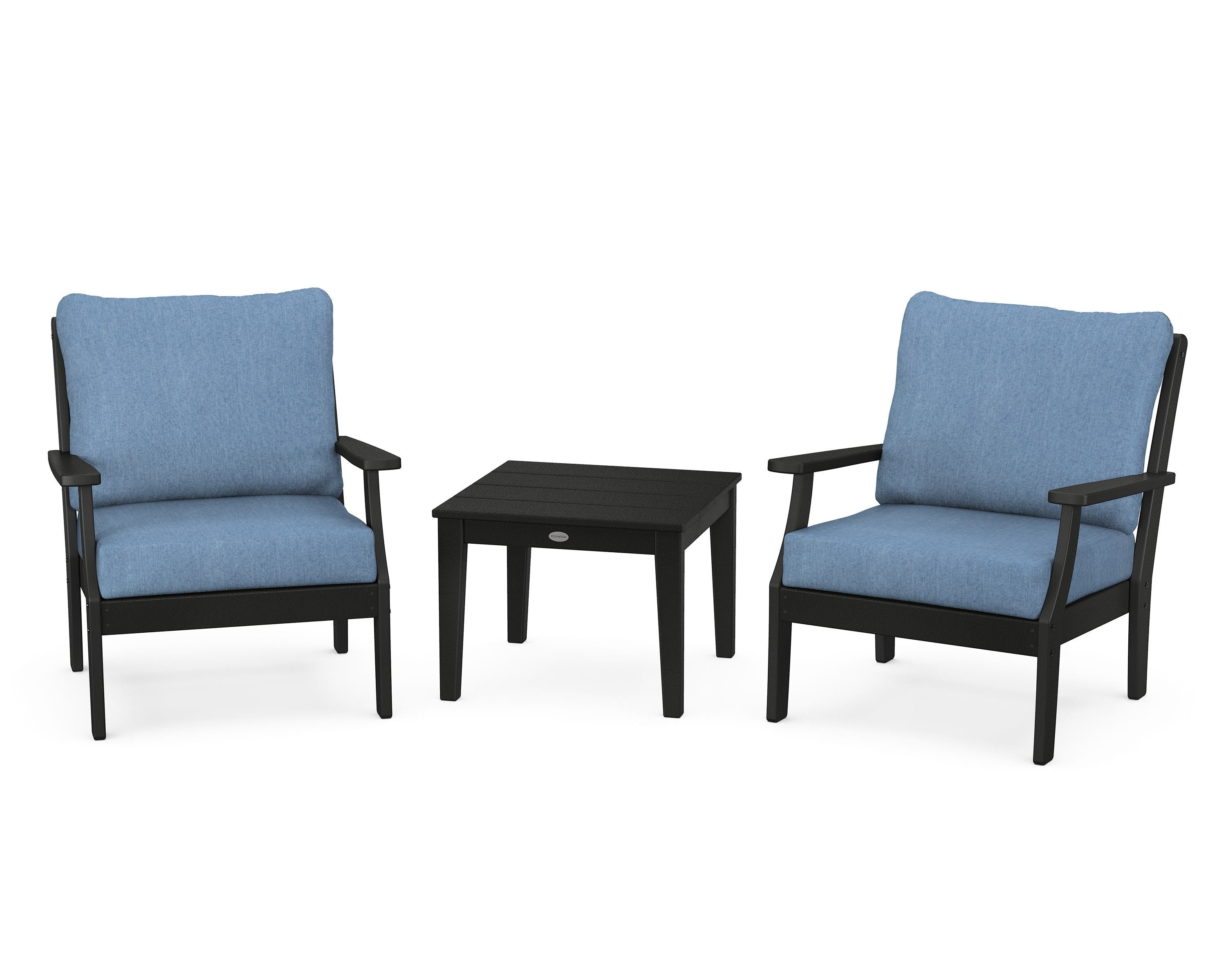 POLYWOOD Braxton 3-Piece Deep Seating Set in Black / Sky Blue