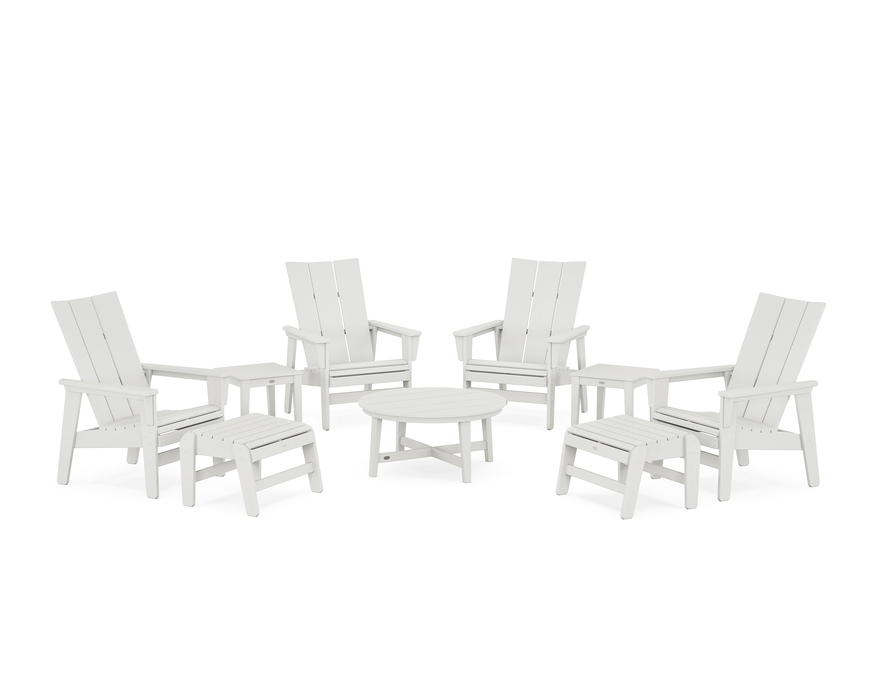 POLYWOOD® Modern Grand Upright Adirondack 9-Piece Conversation Set in Vintage White