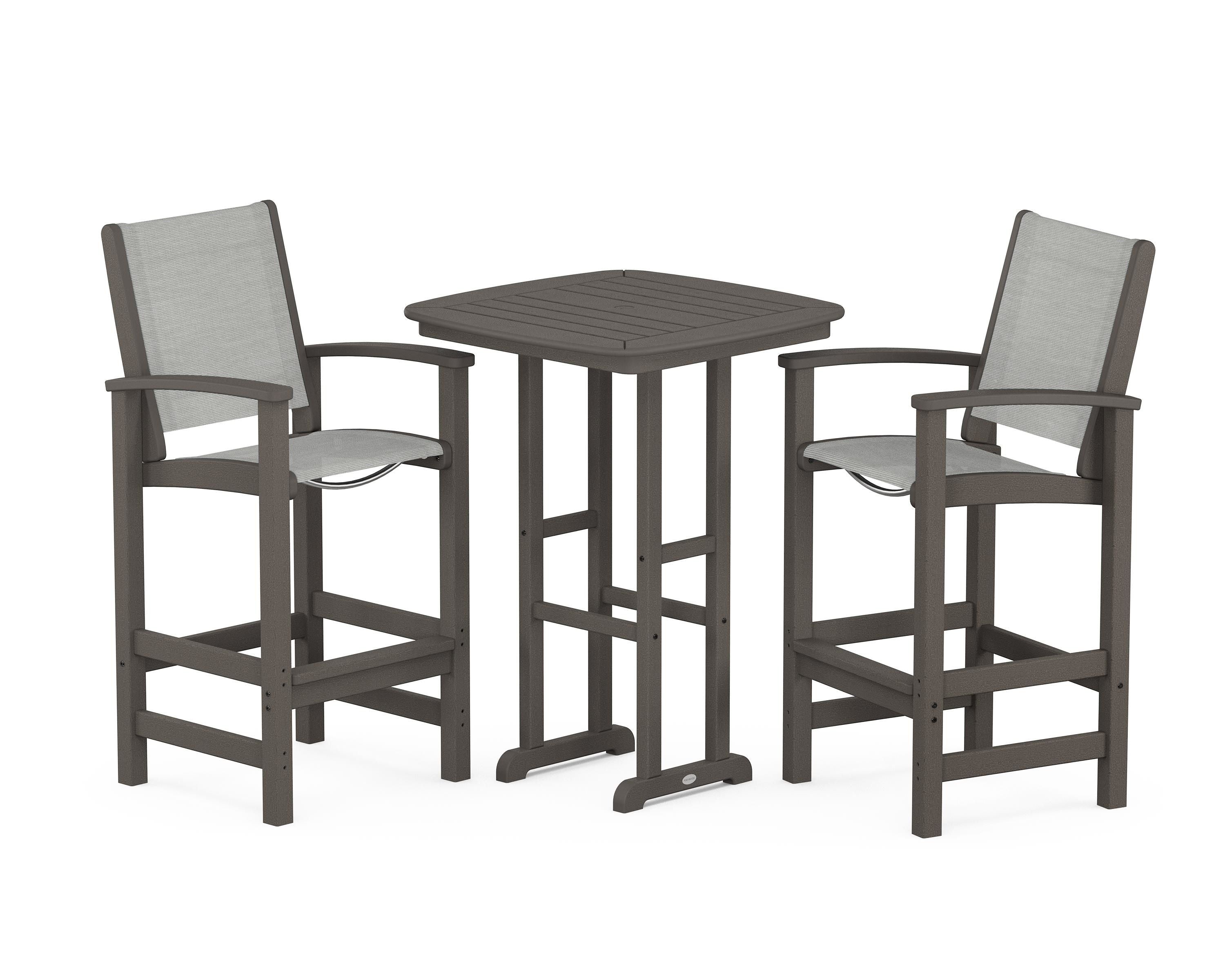 POLYWOOD Coastal 3-Piece Bar Set in Vintage Coffee / Metallic Sling