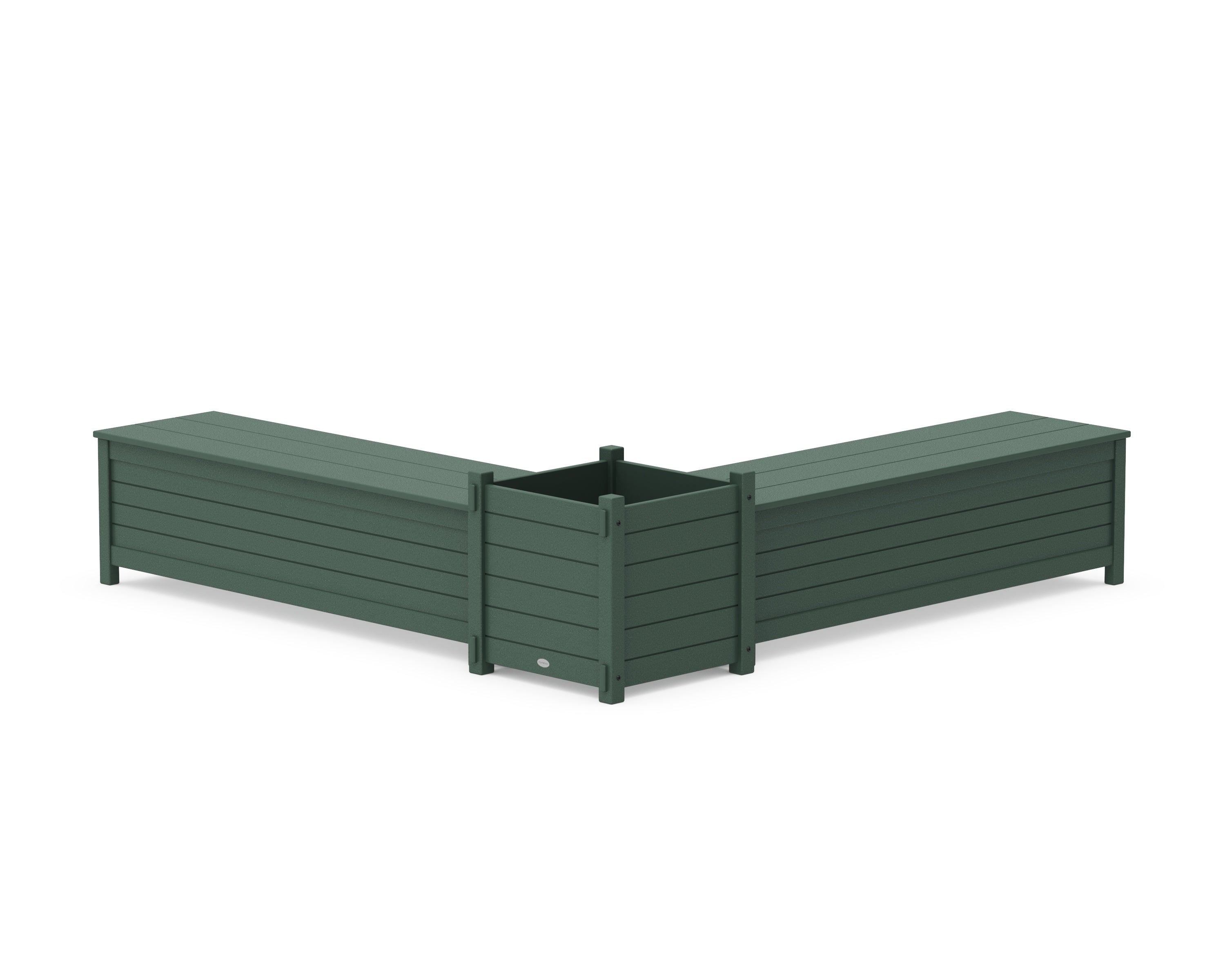 POLYWOOD 60" Nautical L- Shaped Planter Storage Bench Set- Large in Green