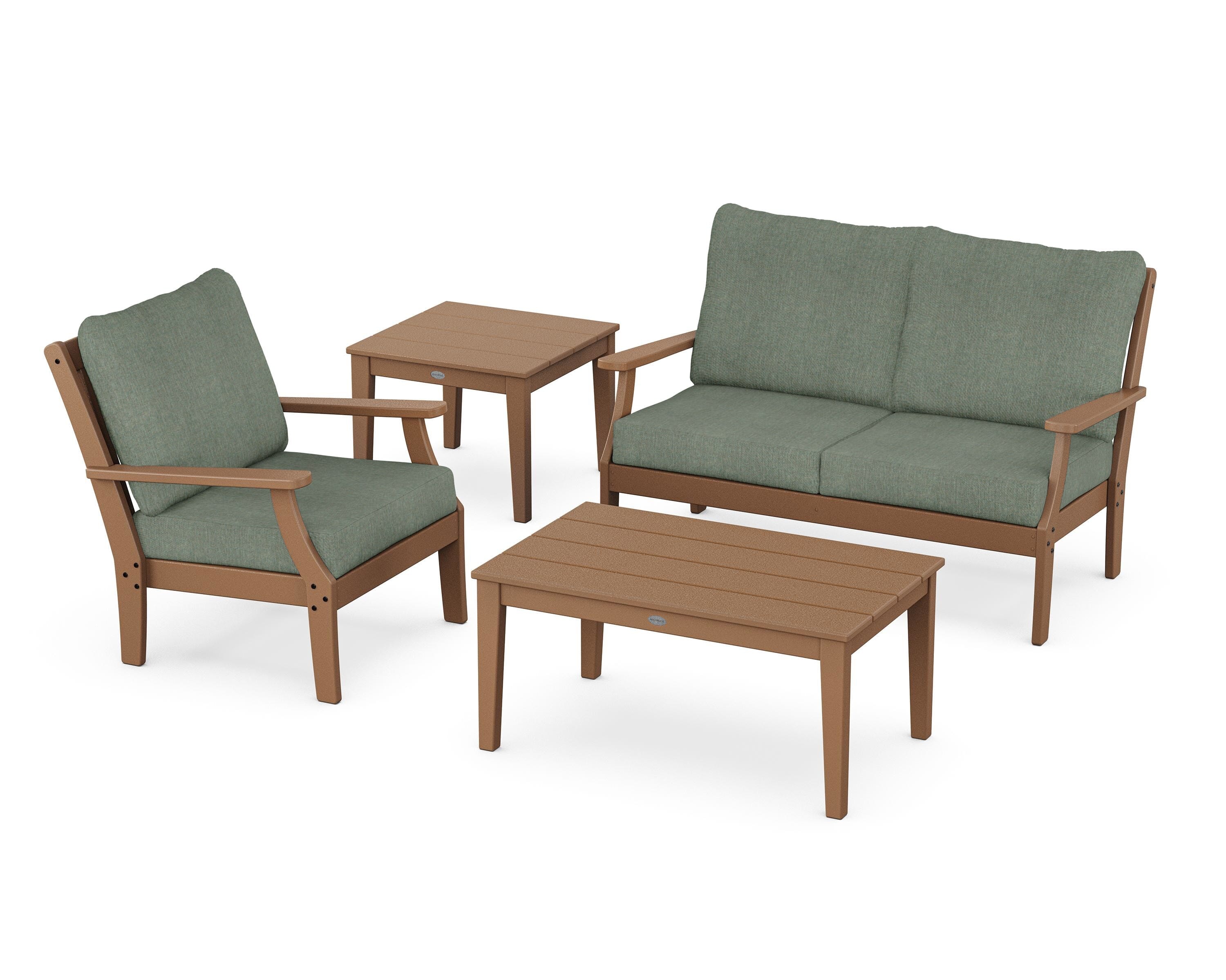 POLYWOOD Braxton 4-Piece Deep Seating Set in Teak / Cast Sage