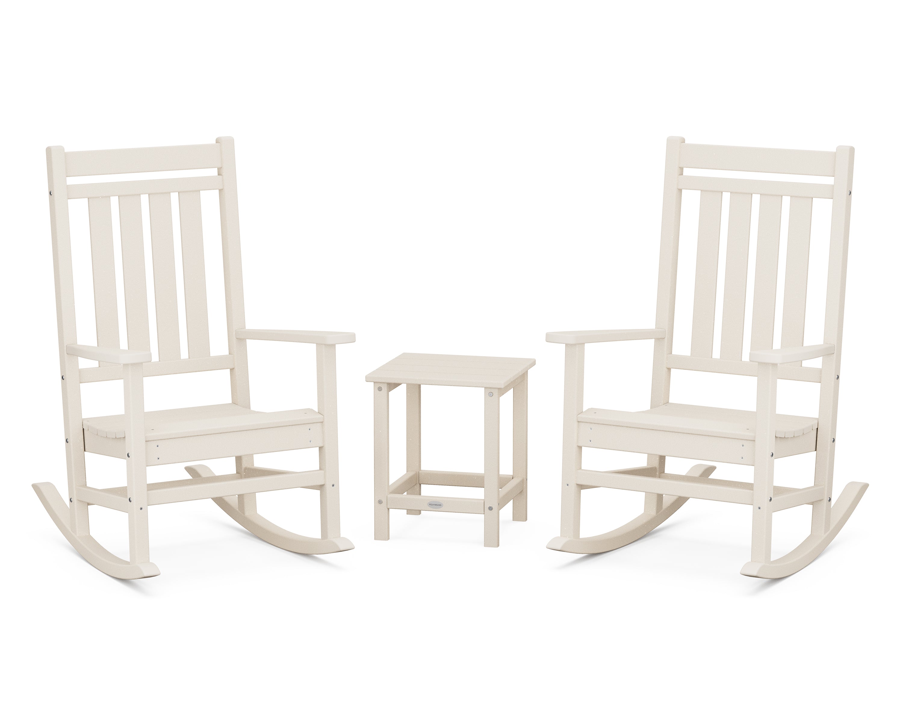 POLYWOOD Estate 3-Piece Rocking Chair Set with Long Island 18" Side Table in Sand