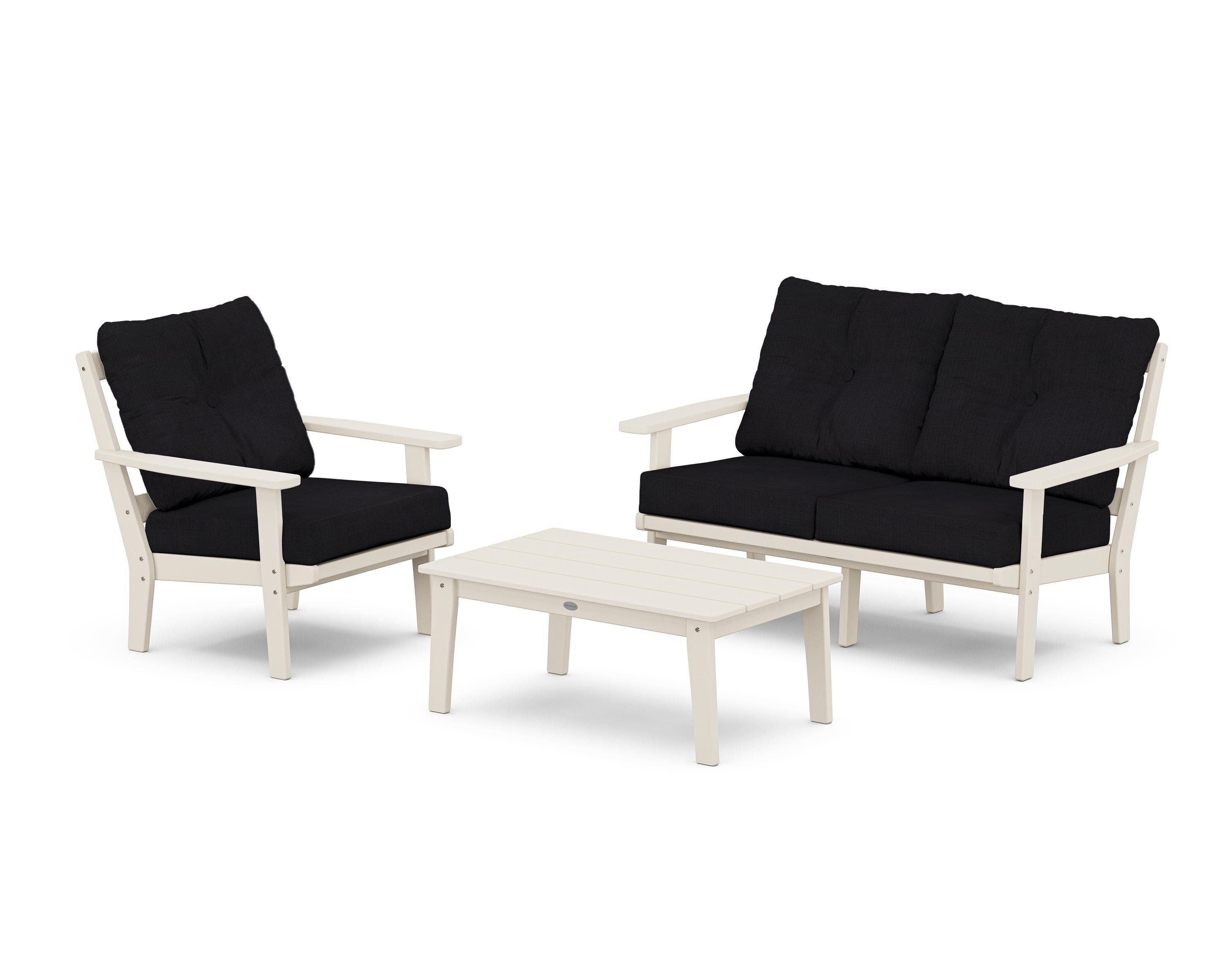 POLYWOOD Prairie 3-Piece Deep Seating Set with Loveseat in Sand / Midnight Linen