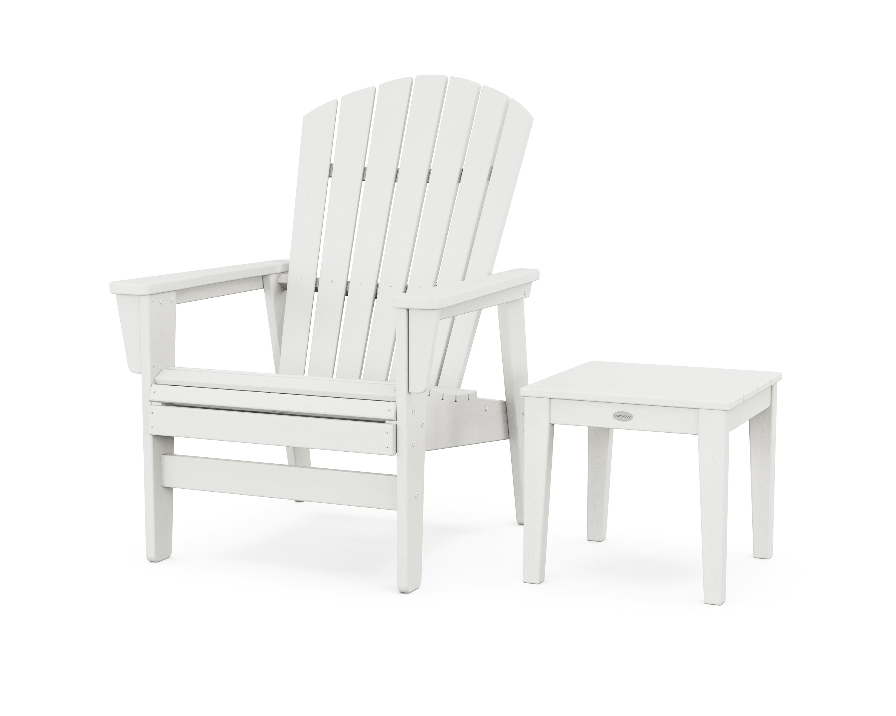 POLYWOOD Nautical Grand Upright Adirondack Chair with Side Table in Vintage White