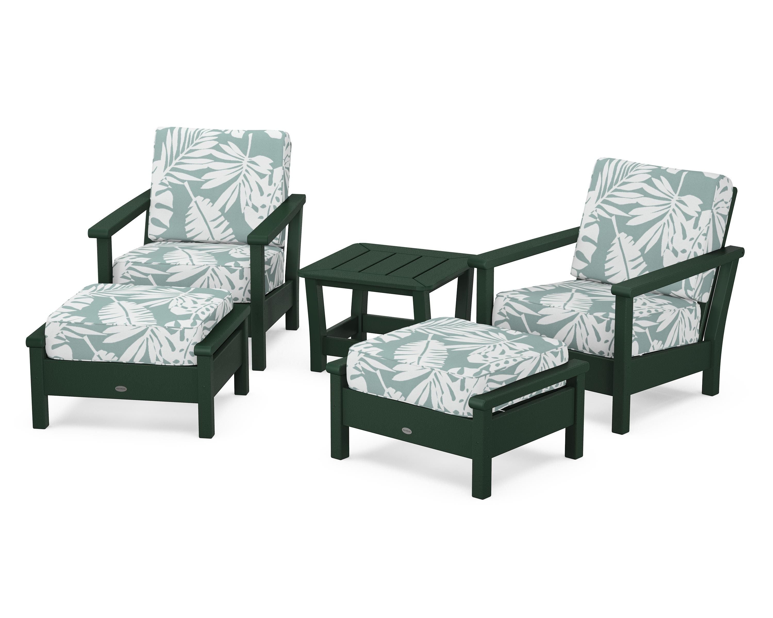 POLYWOOD Harbour 5-Piece Deep Seating Chair Set in Green / Leaf Glacier Spa