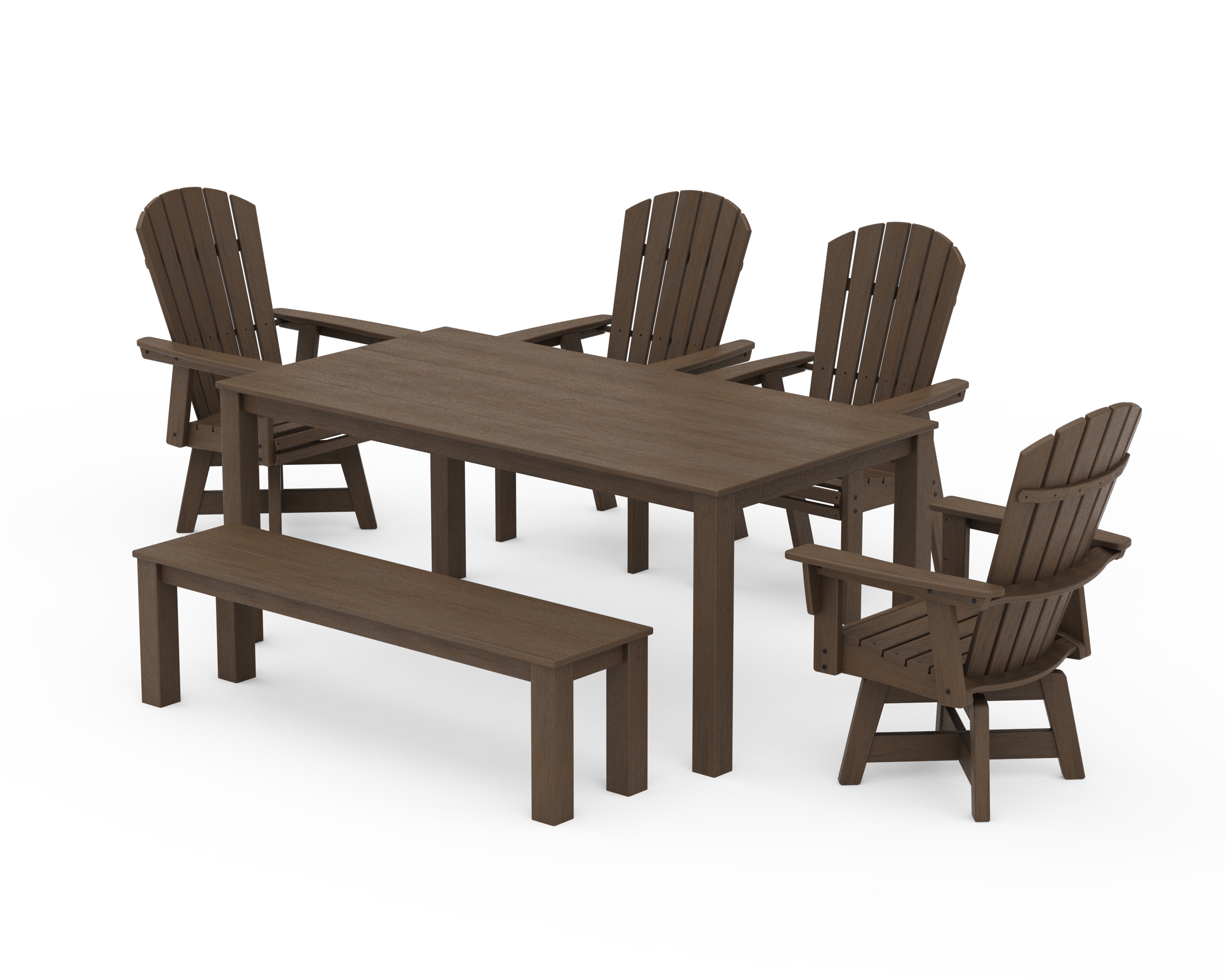 POLYWOOD Nautical Curveback Adirondack Swivel 6-Piece Parsons Dining Set with Bench in Kona