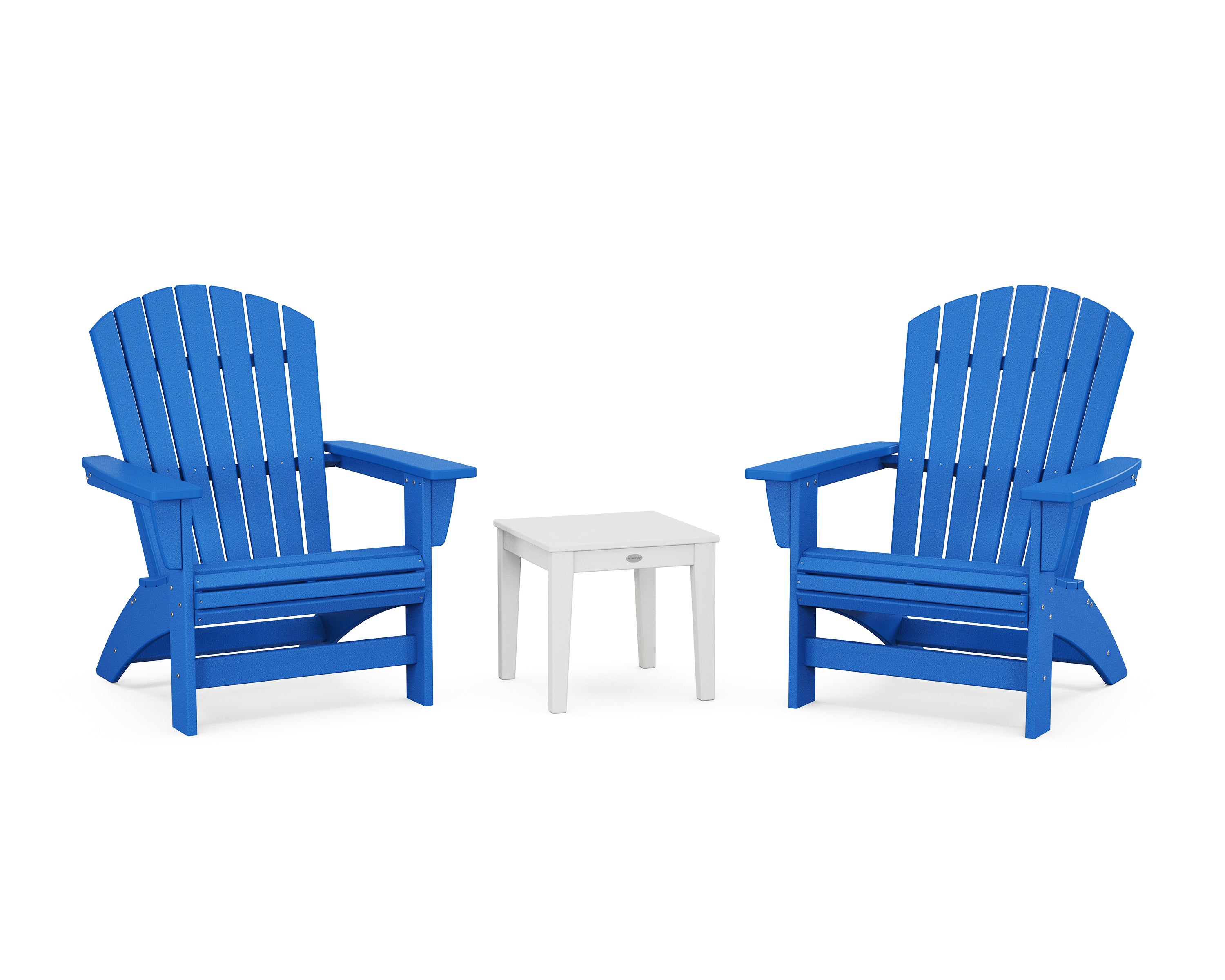 POLYWOOD 3-Piece Nautical Grand Adirondack Set in Pacific Blue / White